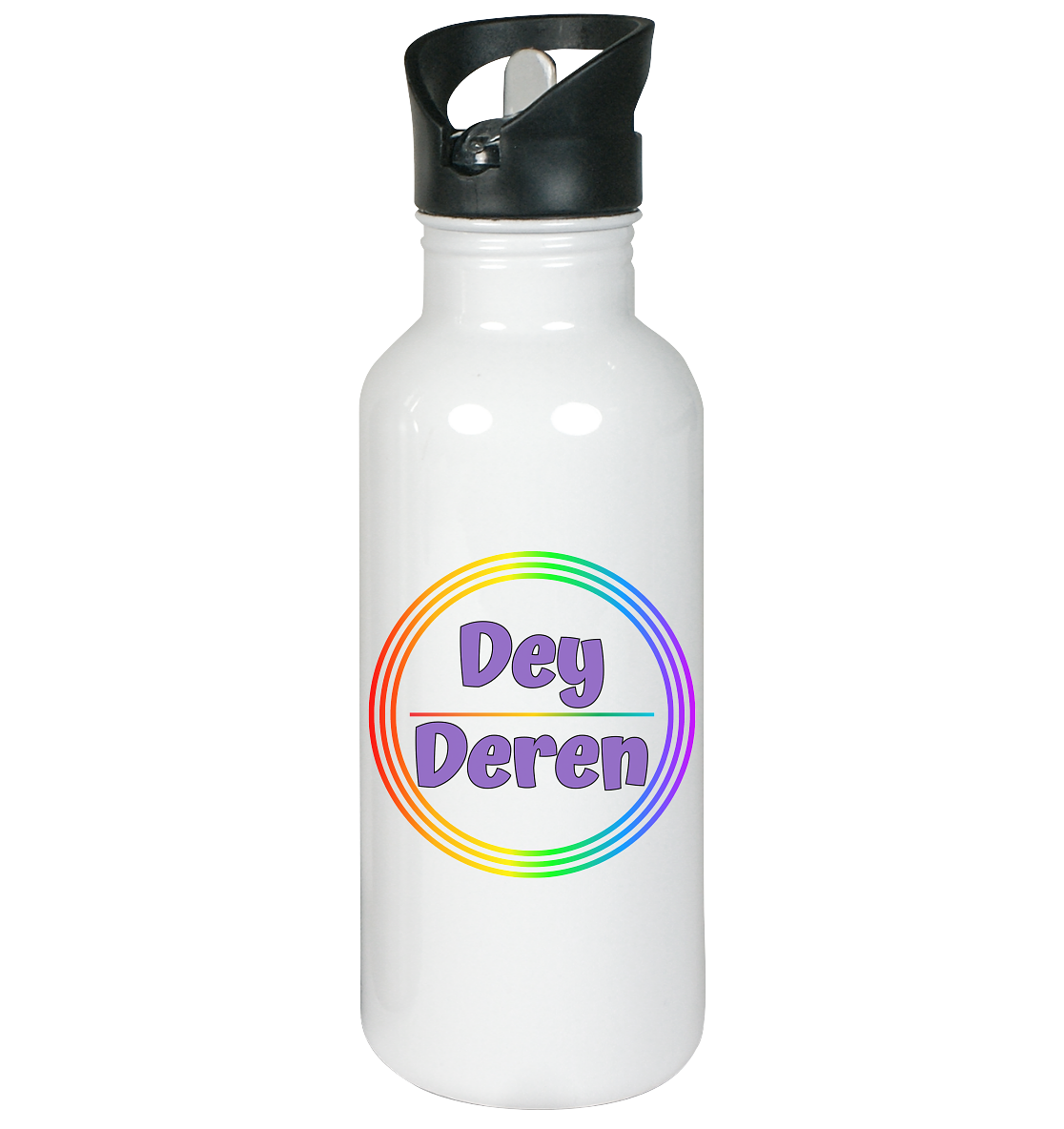 Dey/Deren Pronomen Regenbogenkreis - Edelstahl-Trinkflasche