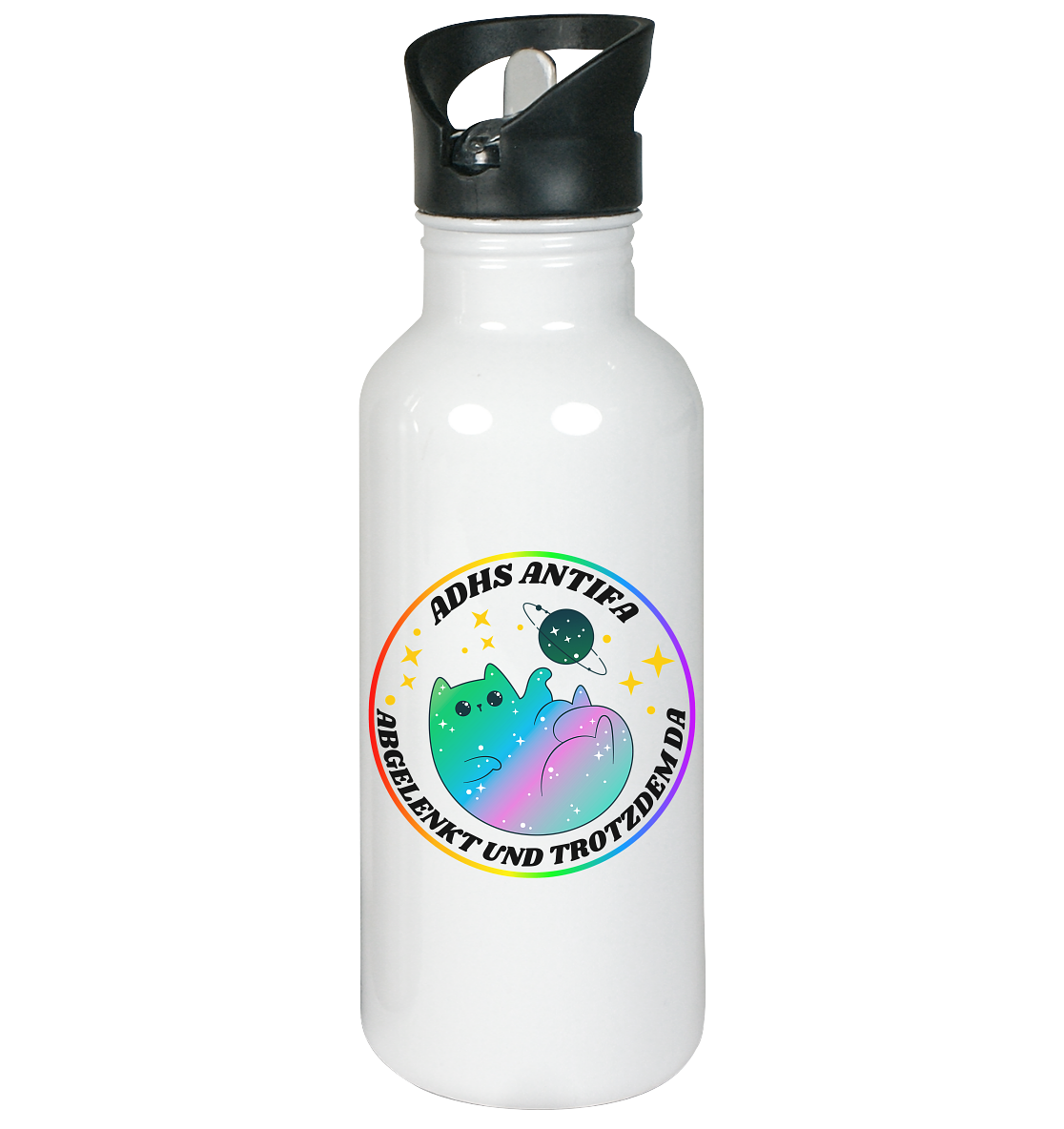 ADHS Antifa: Abgelenkt und trotzdem da "Space Cat Edition" - Edelstahl-Trinkflasche