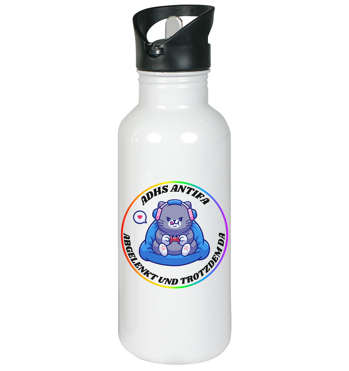 ADHS Antifa: Abgelenkt und trotzdem da "Gamer Cat Edition" - Edelstahl-Trinkflasche