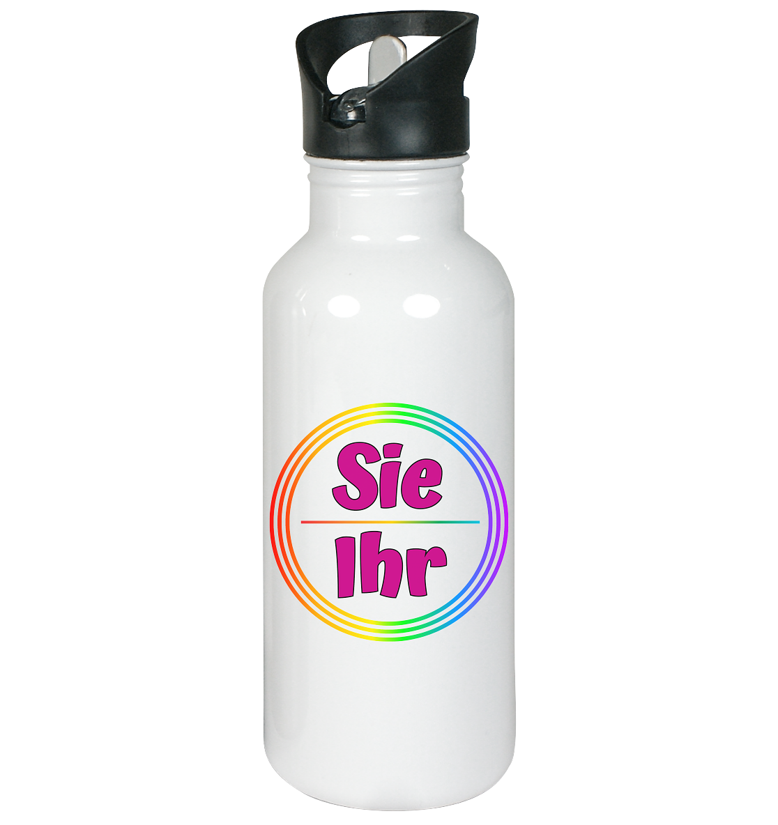Sie/Ihr Pronomen Regenbogenkreis - Edelstahl-Trinkflasche