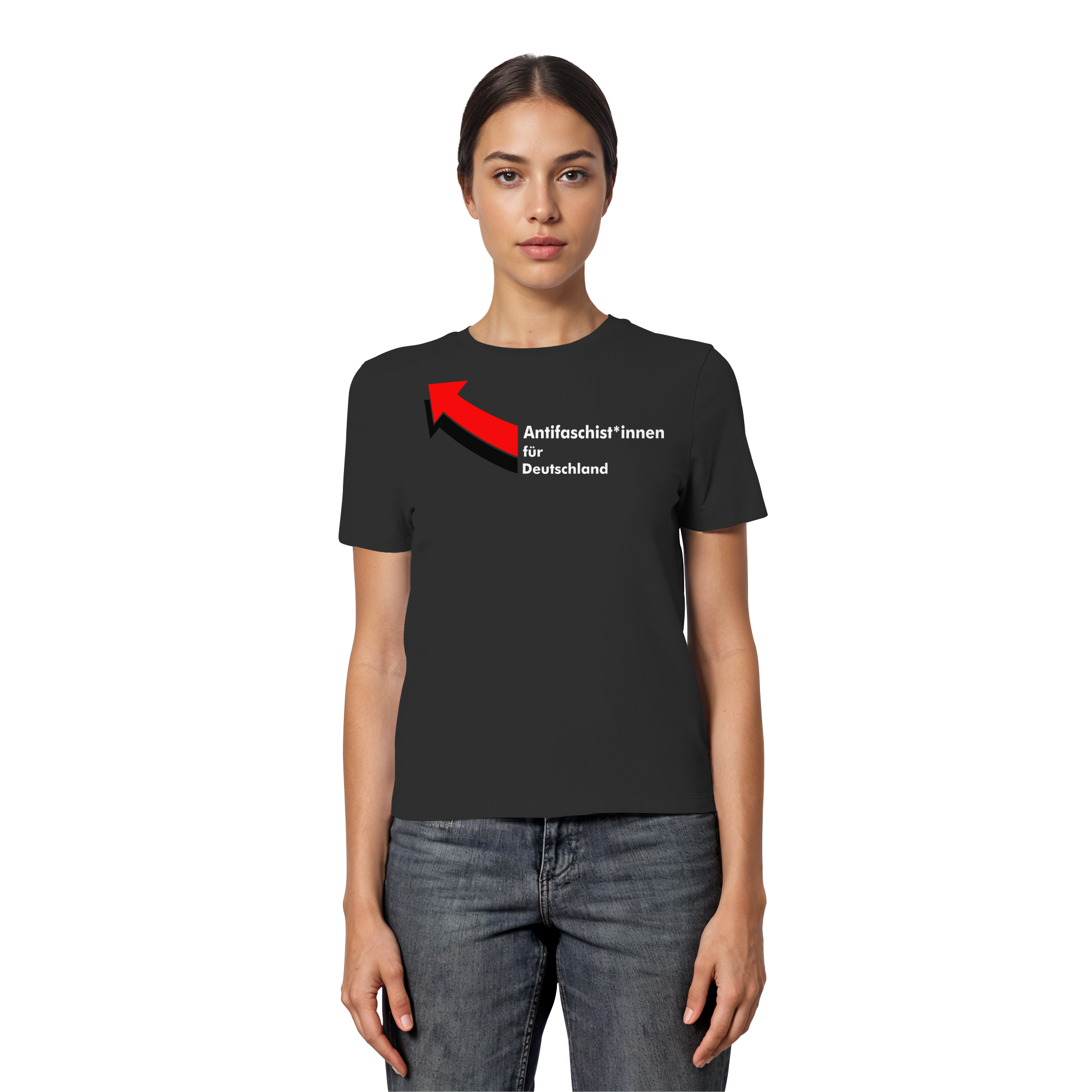 Antifaschist*innen für Deutschland (weiße Schrift) - Fitted Ladies Organic Shirt