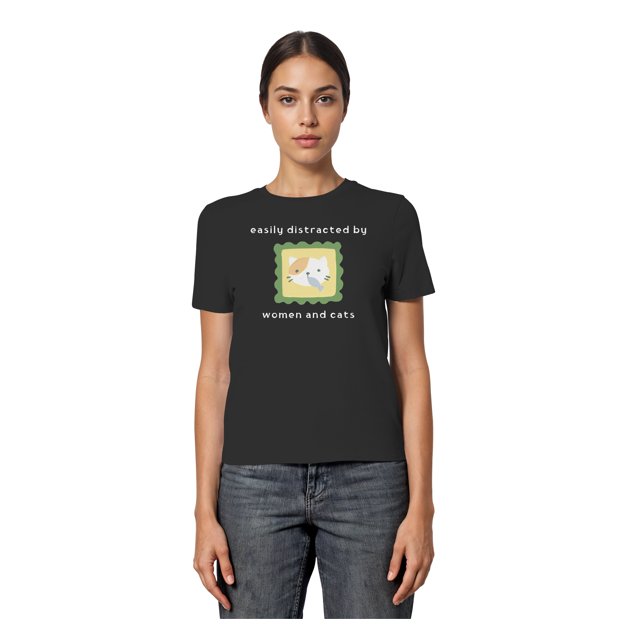 Easily Distracted by Women and Cats - Fitted Ladies Organic Shirt