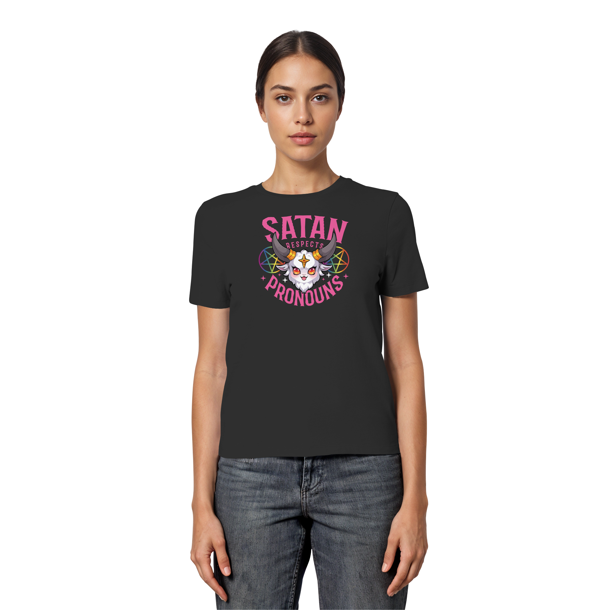 Satan Respects Pronouns - Fitted Ladies Organic Shirt