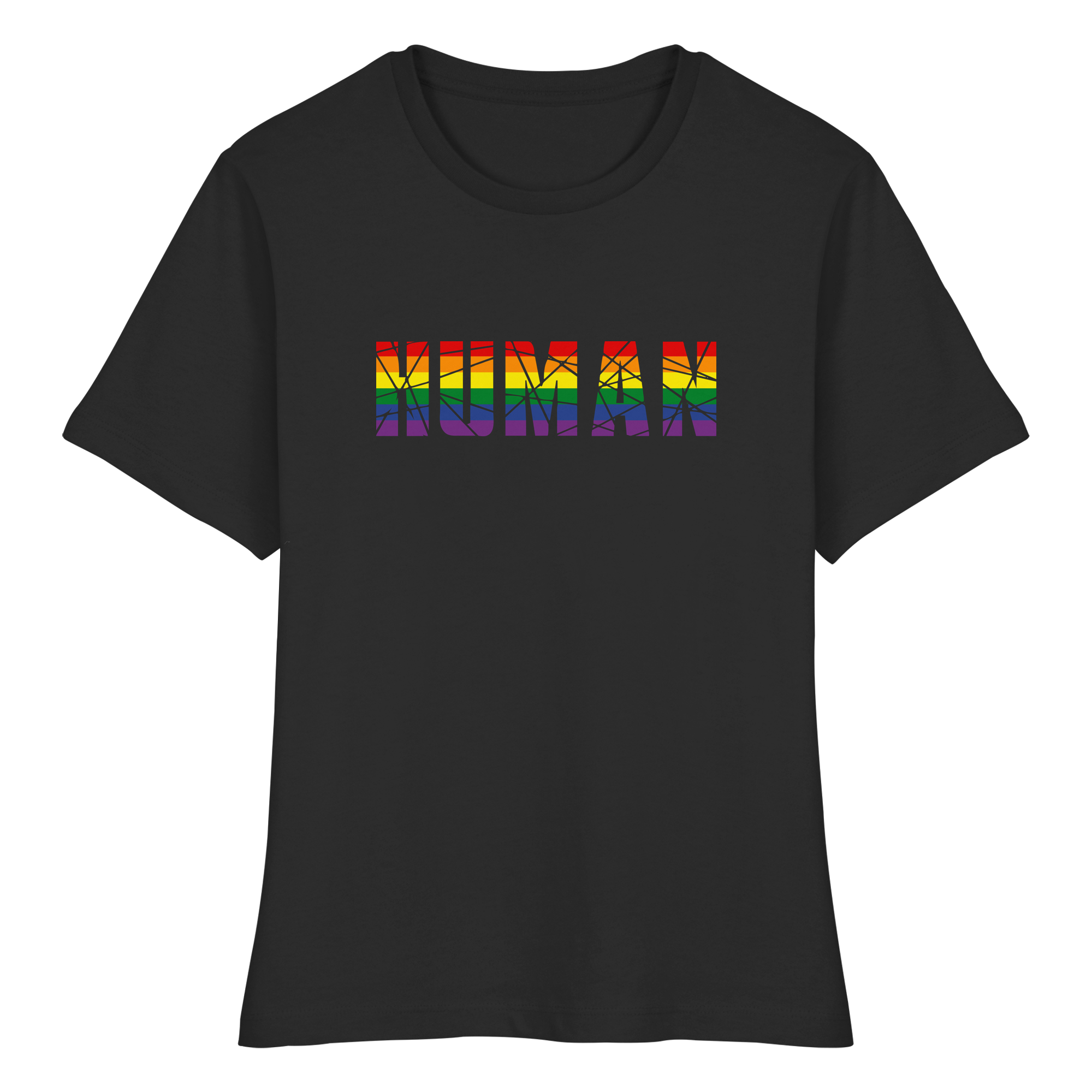 HUMAN in Regenbogen Farben - Fitted Ladies Organic Shirt