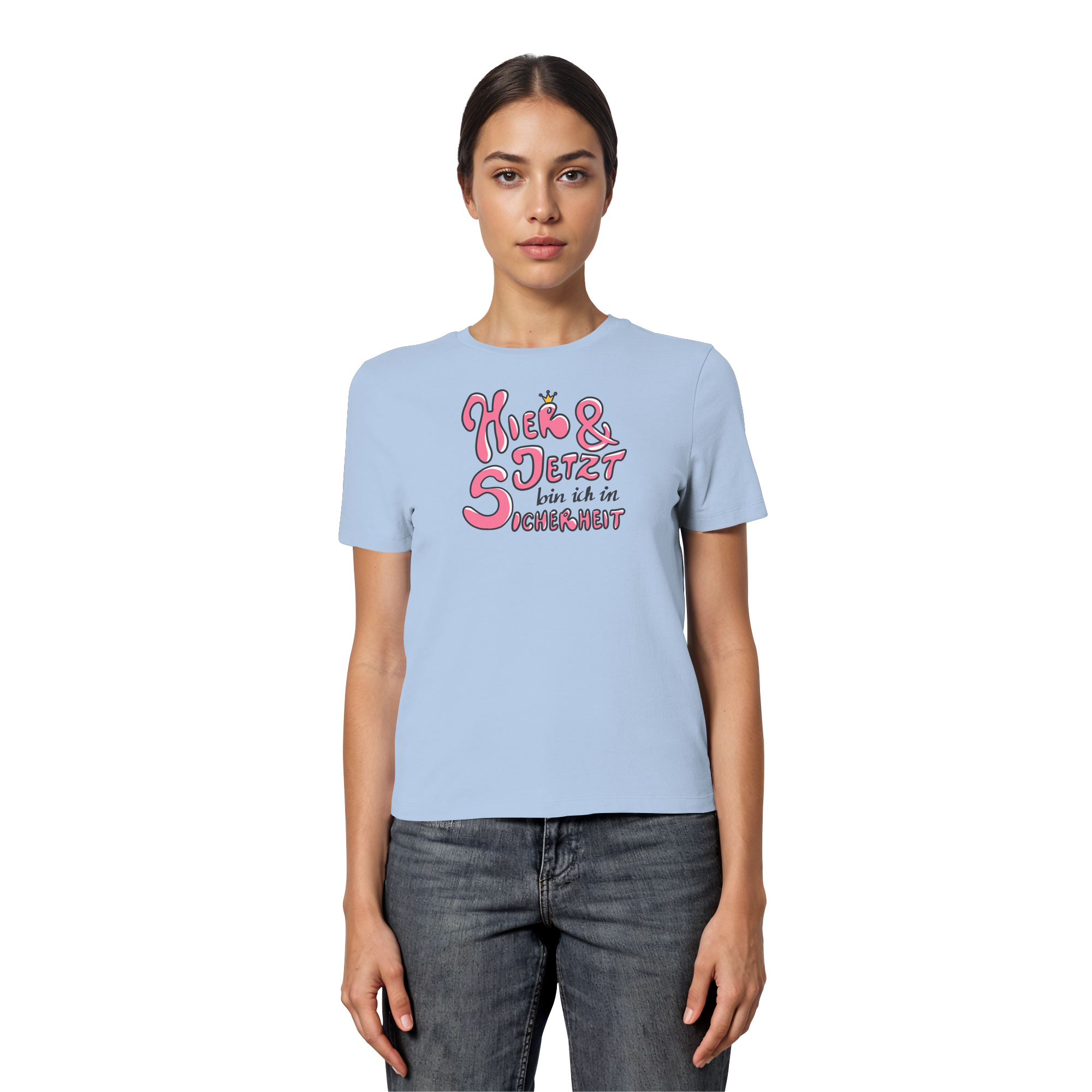 Hier und jetzt bin ich in Sicherheit "Pinke Edition" - Fitted Ladies Organic Shirt