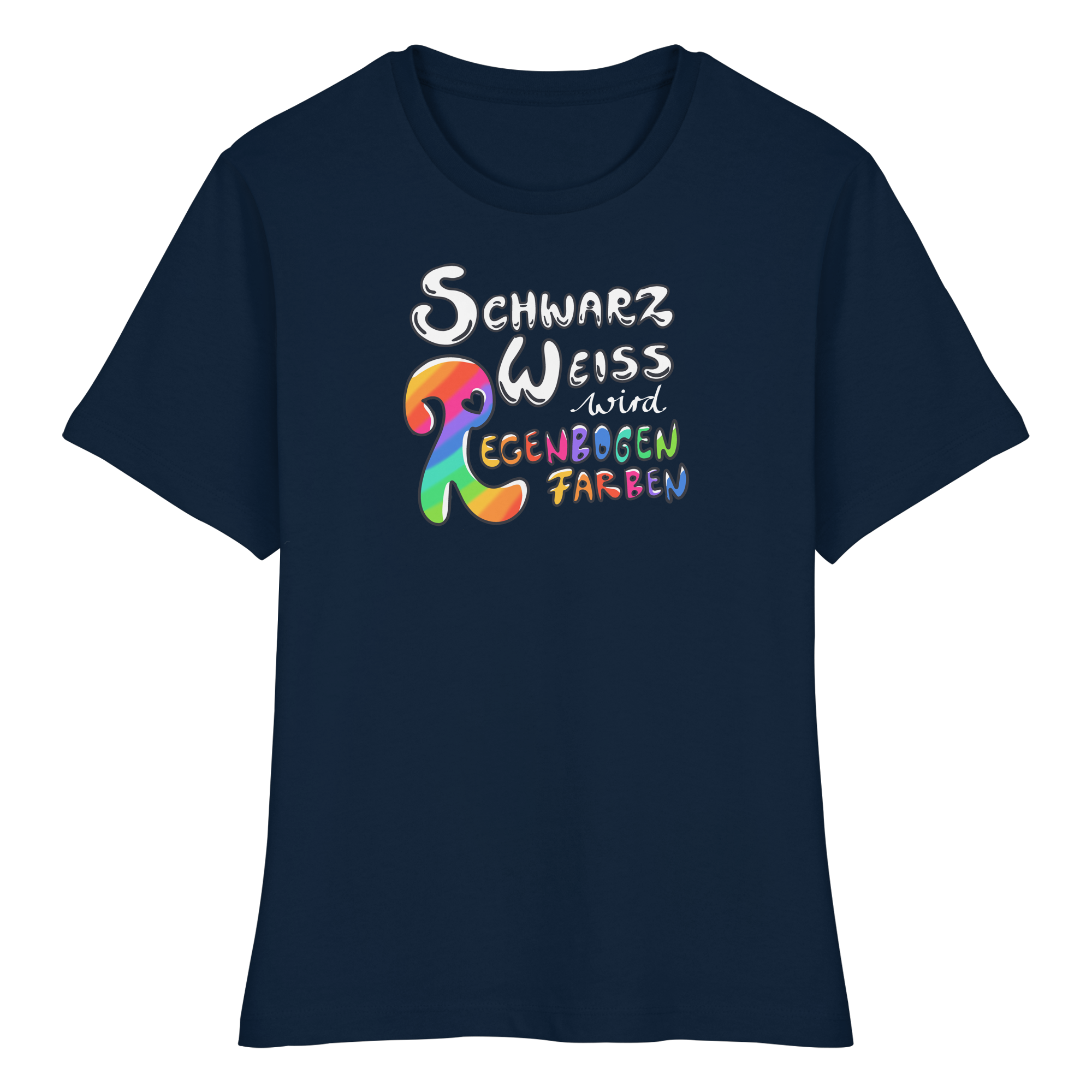 Schwarz Weiß wird Regenbogen Farben Frontprint (dunkel) - Fitted Ladies Organic Shirt