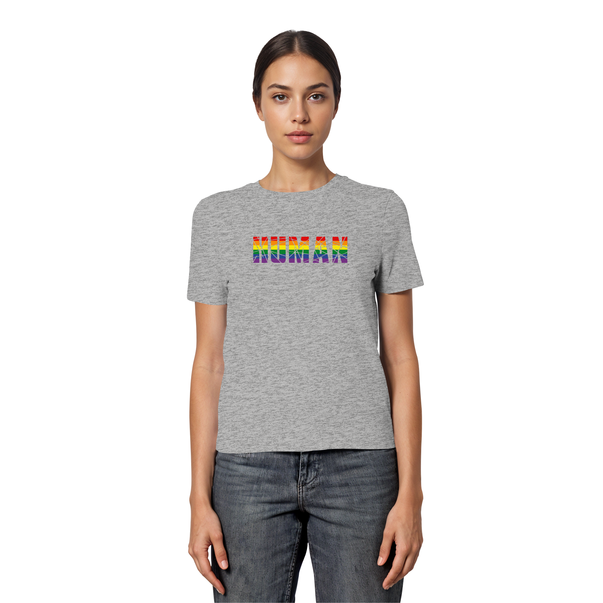 HUMAN in Regenbogen Farben - Fitted Ladies Organic Shirt