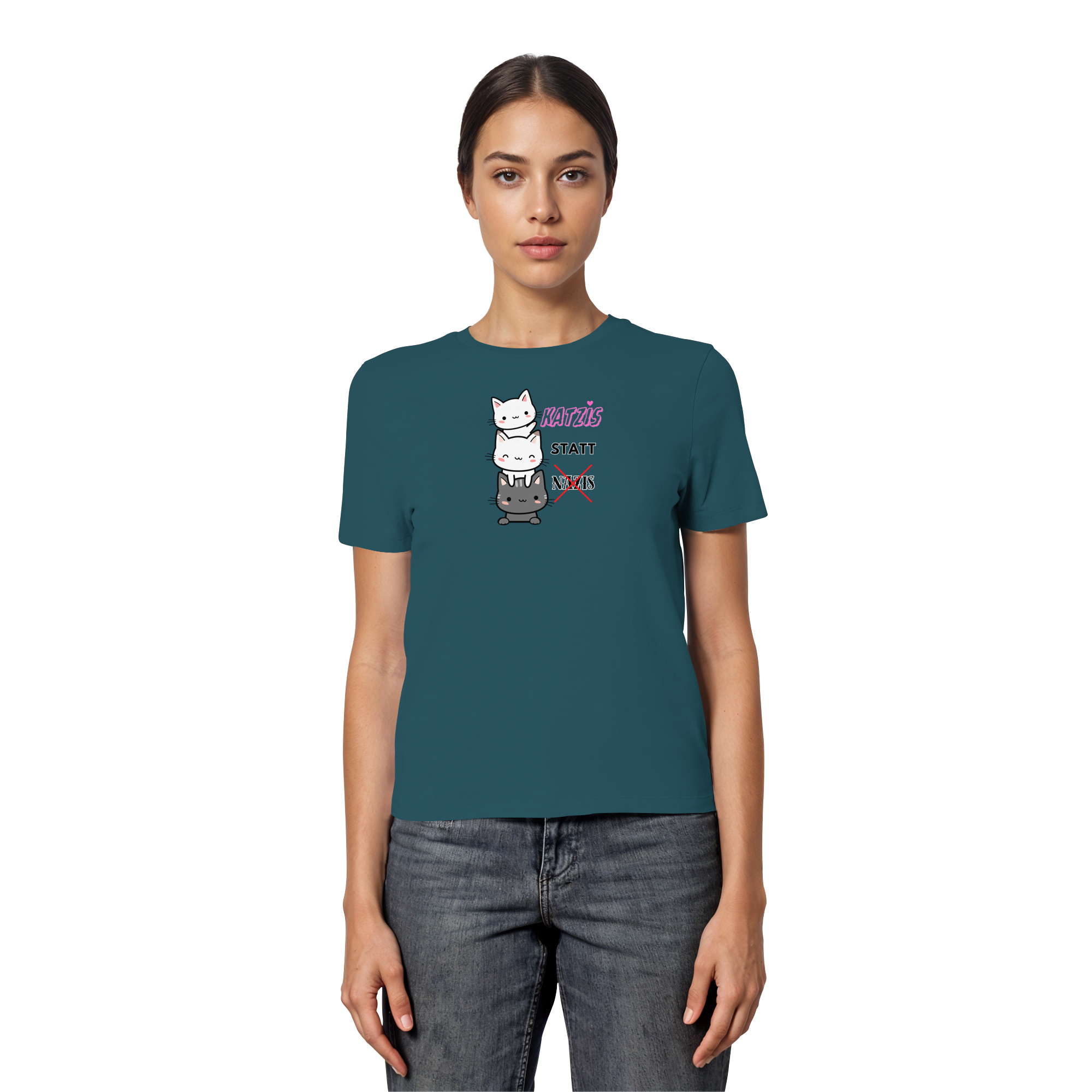 Katzis statt Nazis - Fitted Ladies Organic Shirt