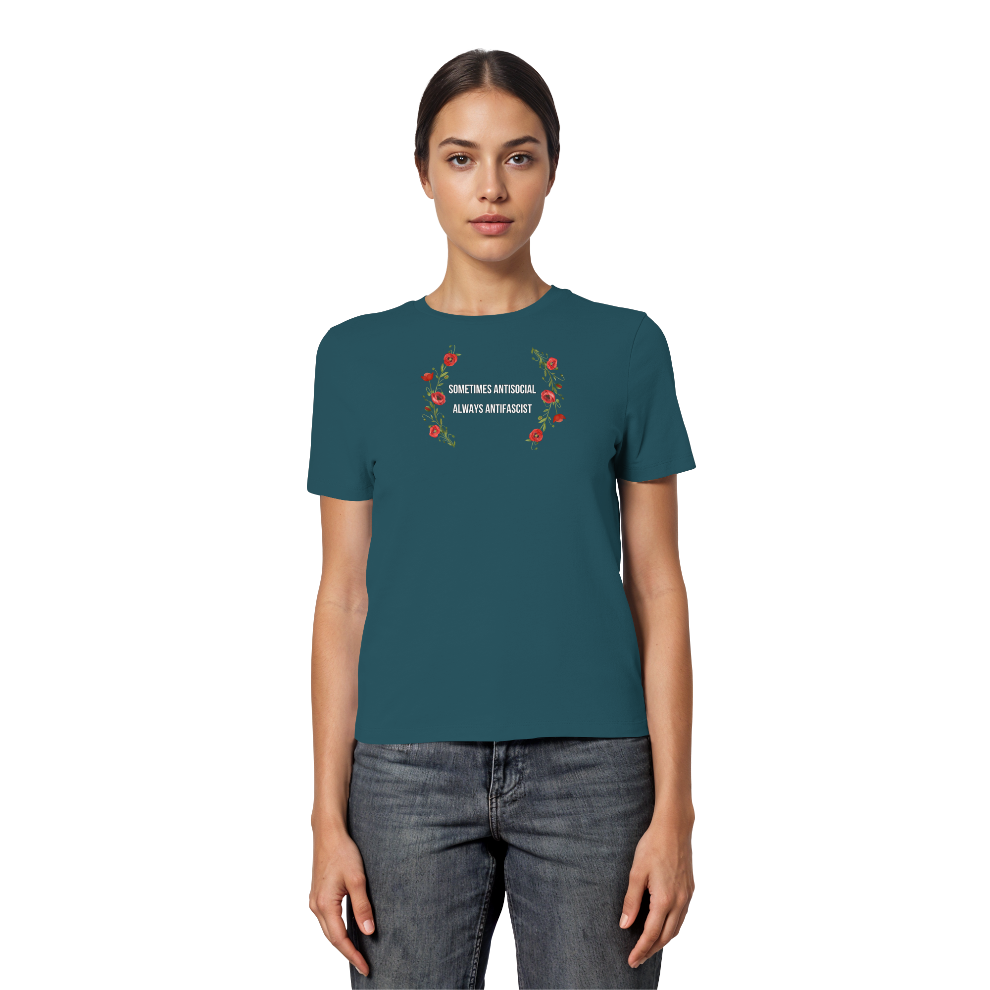 Sometimes Antisocial Always Antifascist - Fitted Ladies Organic Shirt