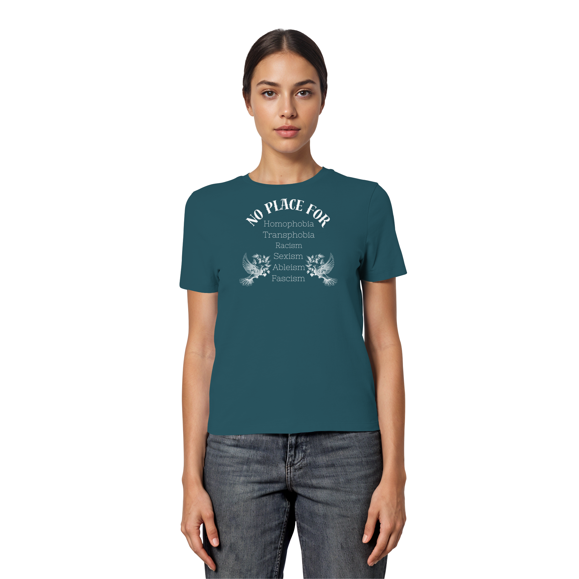 No Place For (weiße Schrift) - Fitted Ladies Organic Shirt