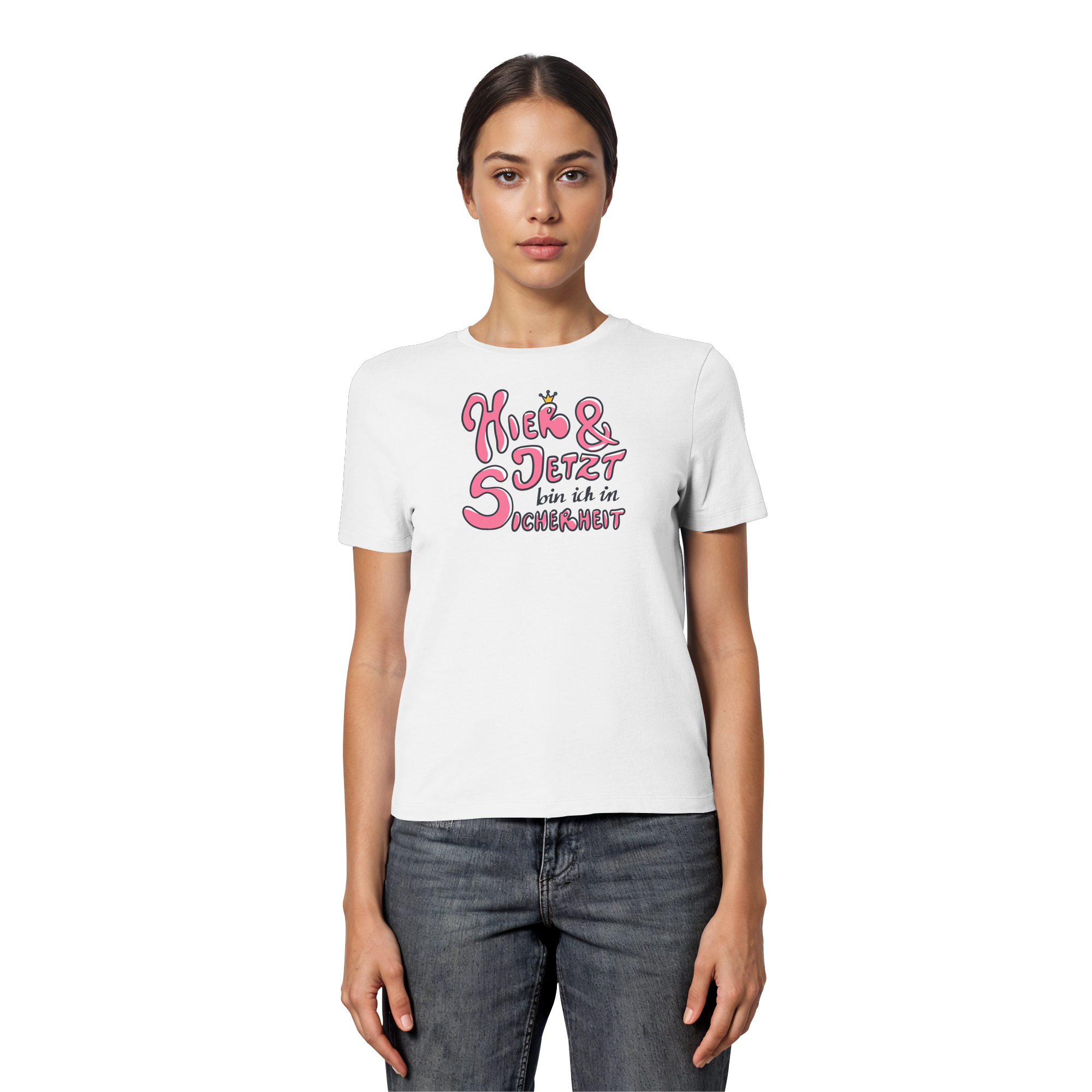 Hier und jetzt bin ich in Sicherheit "Pinke Edition" - Fitted Ladies Organic Shirt