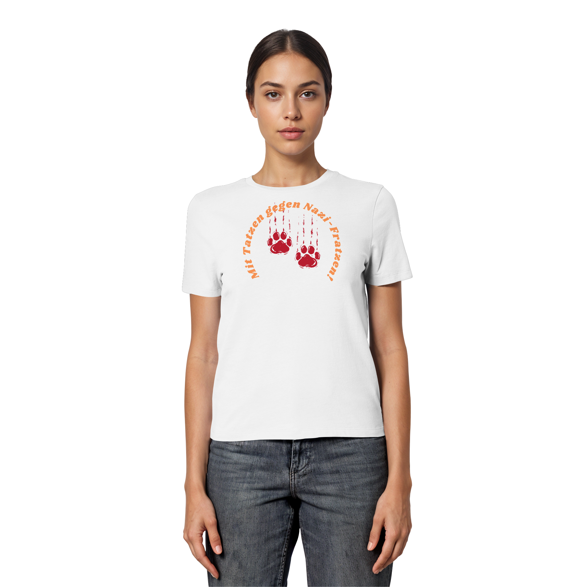 Mit Tatzen gegen Nazi Fratzen - Fitted Ladies Organic Shirt
