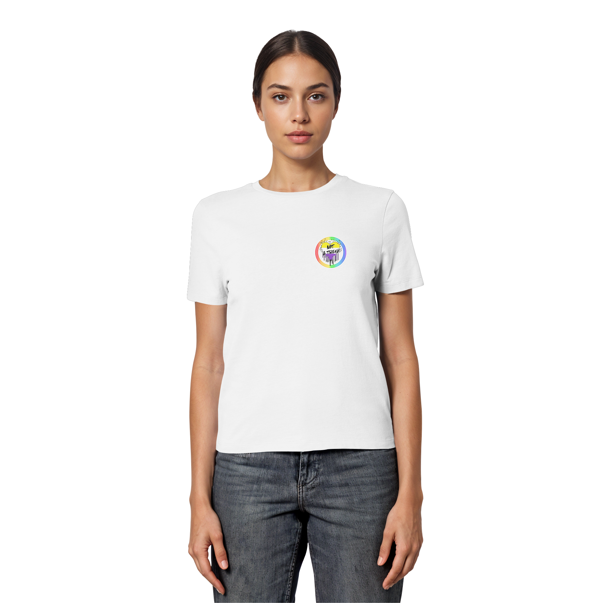 Nonbinary Not a Trend "Regenbogenkreis Edition" - Fitted Ladies Organic Shirt