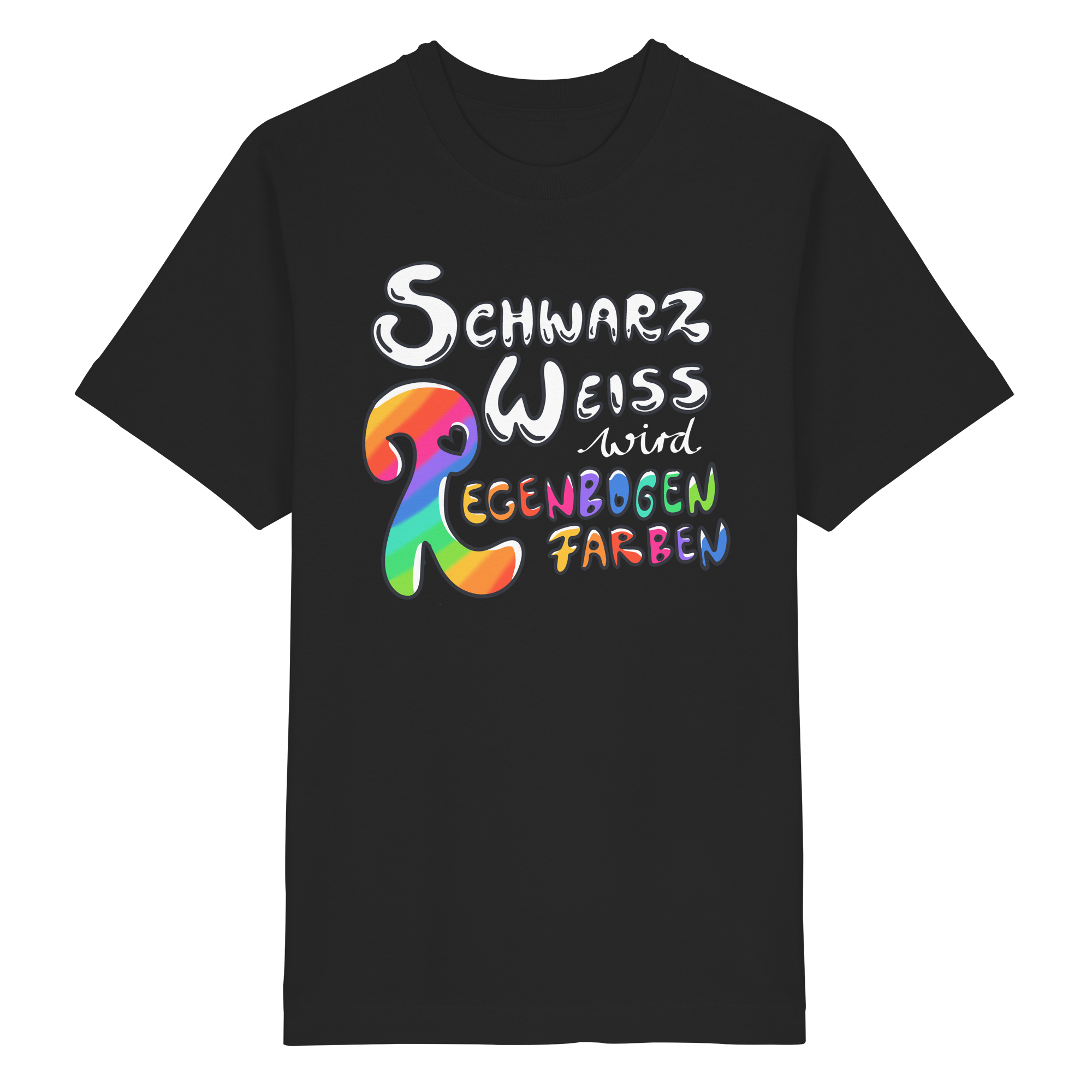 Schwarz Weiß wird Regenbogen Farben Frontprint (dunkel) - Heavy Oversized Organic Shirt