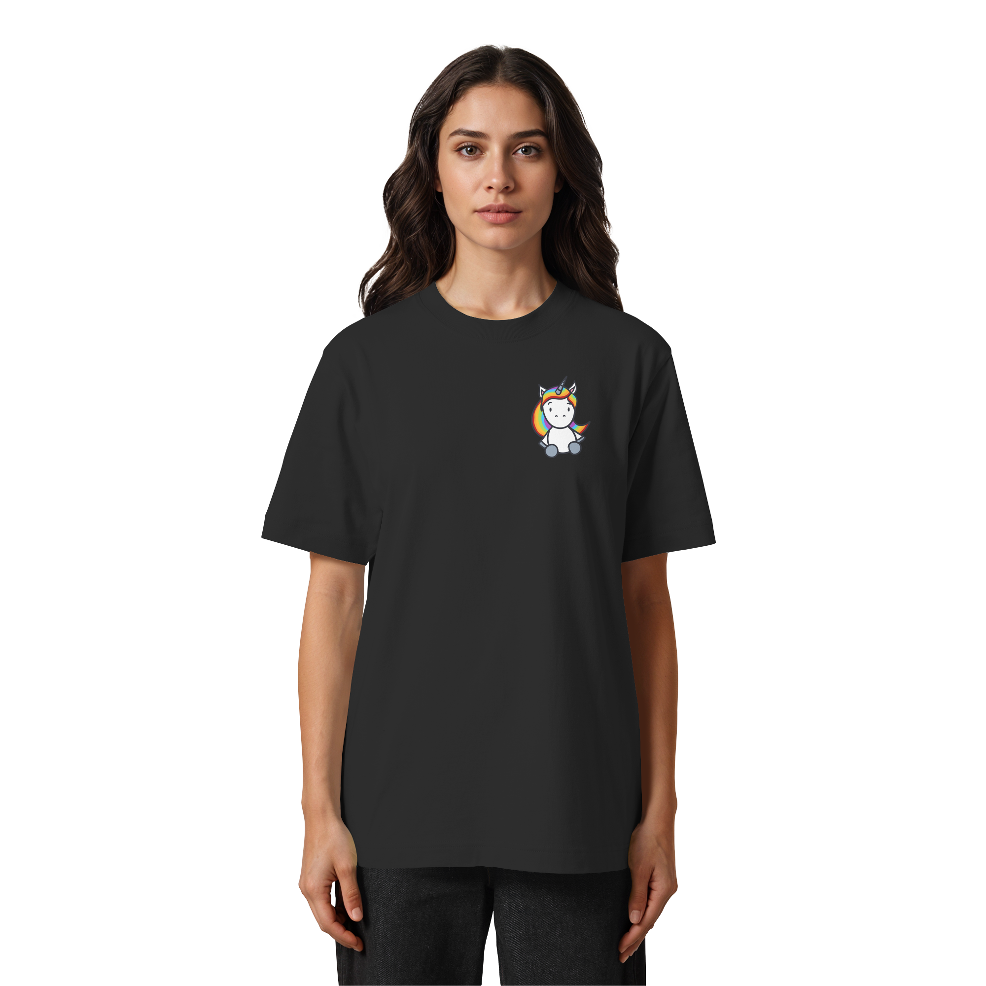 Einhorn mit Regenbogen Haaren - Heavy Oversized Organic Shirt