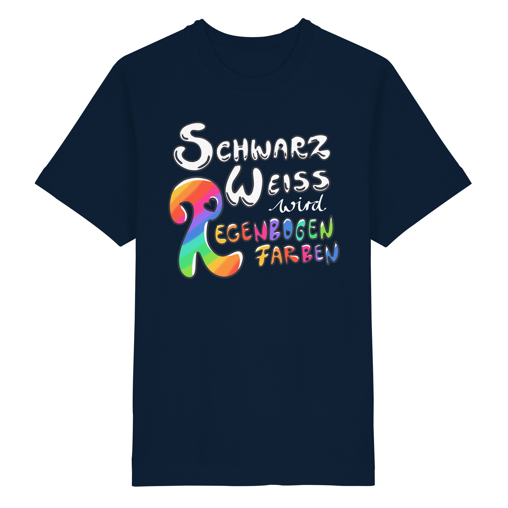 Schwarz Weiß wird Regenbogen Farben Frontprint (dunkel) - Heavy Oversized Organic Shirt