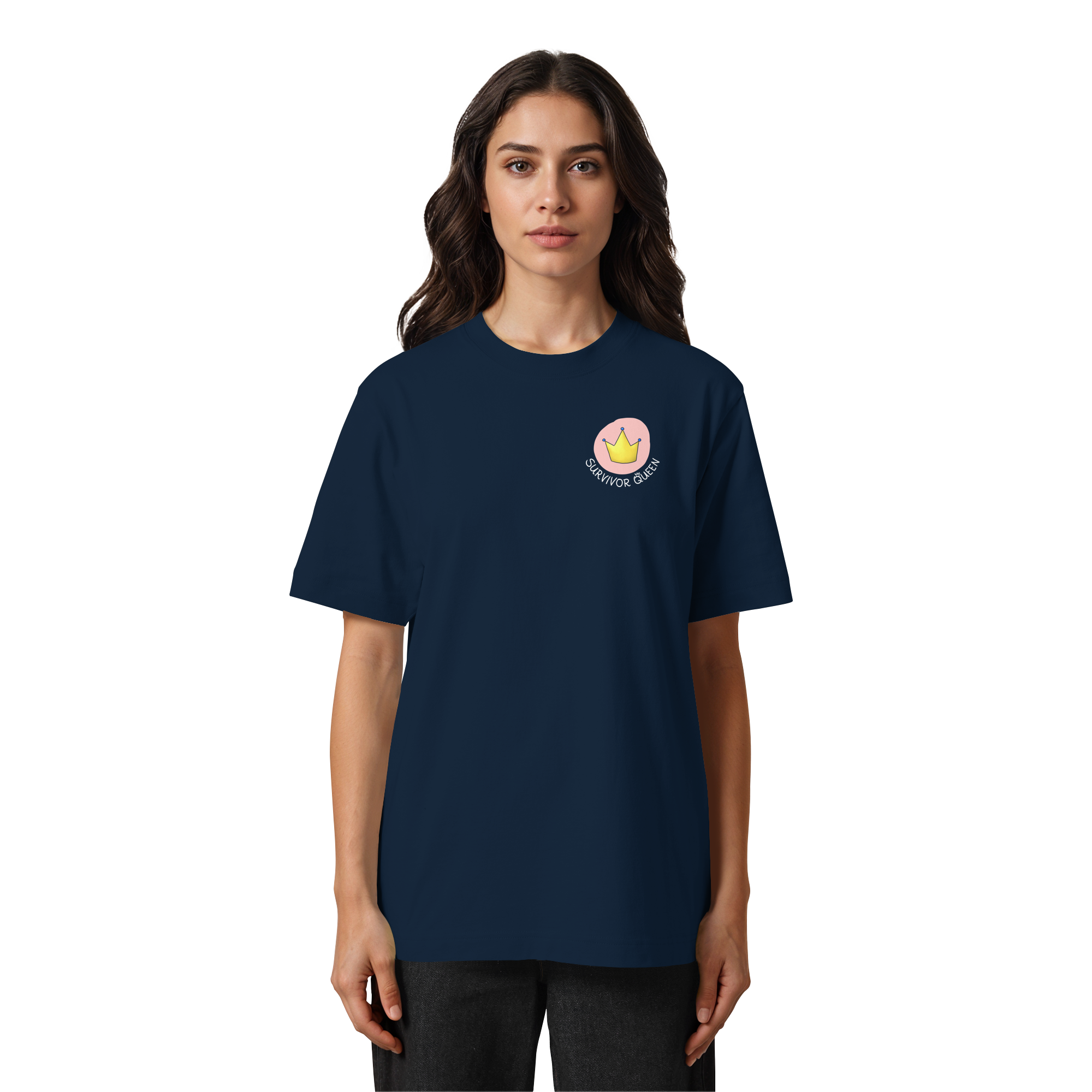 Survivor Queens Logo mit "Mein Körper gehört mir" Backprint (dunkel) - Heavy Oversized Organic Shirt