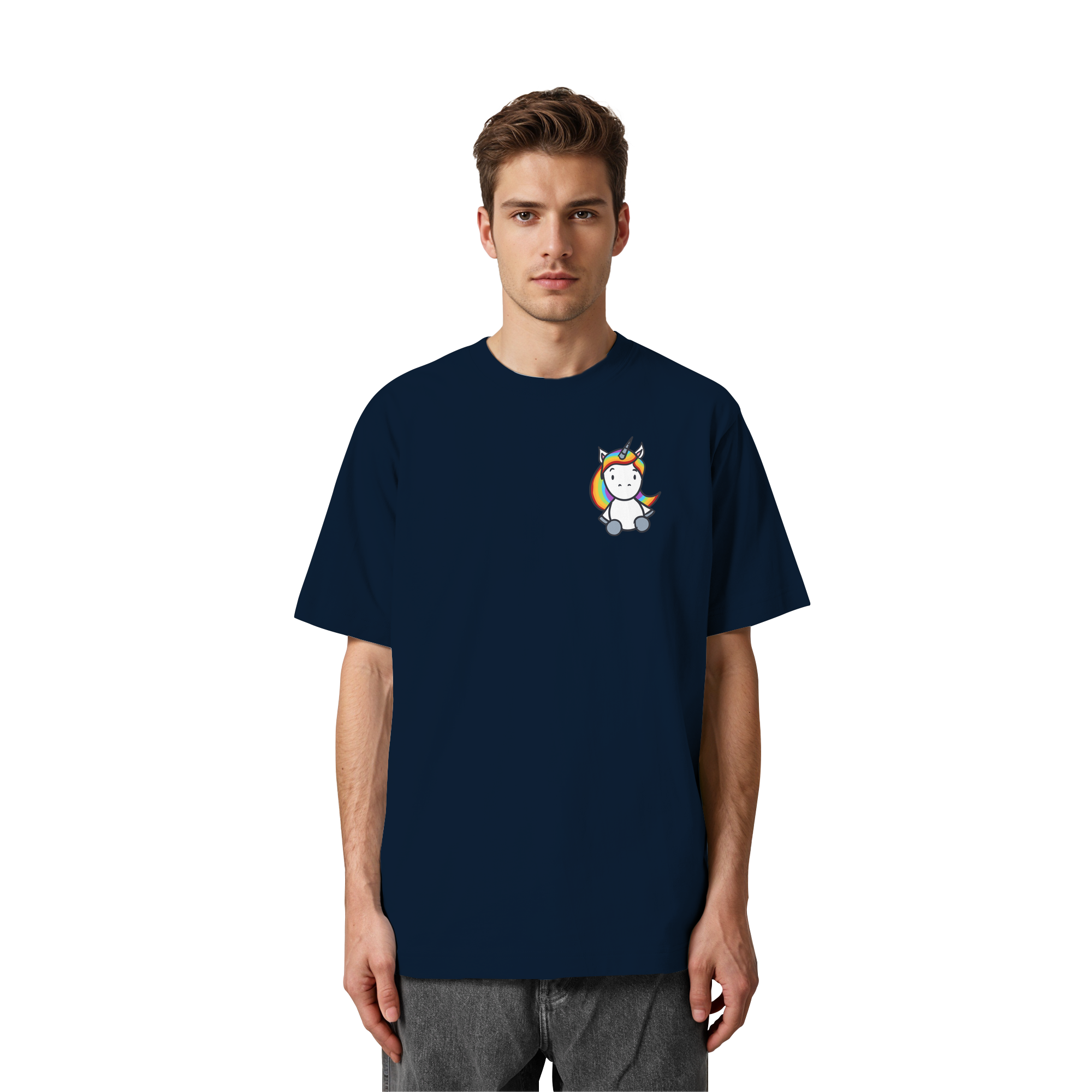 Schwarz Weiß wird Regenbogen Farben Backprint (dunkel) - Heavy Oversized Organic Shirt