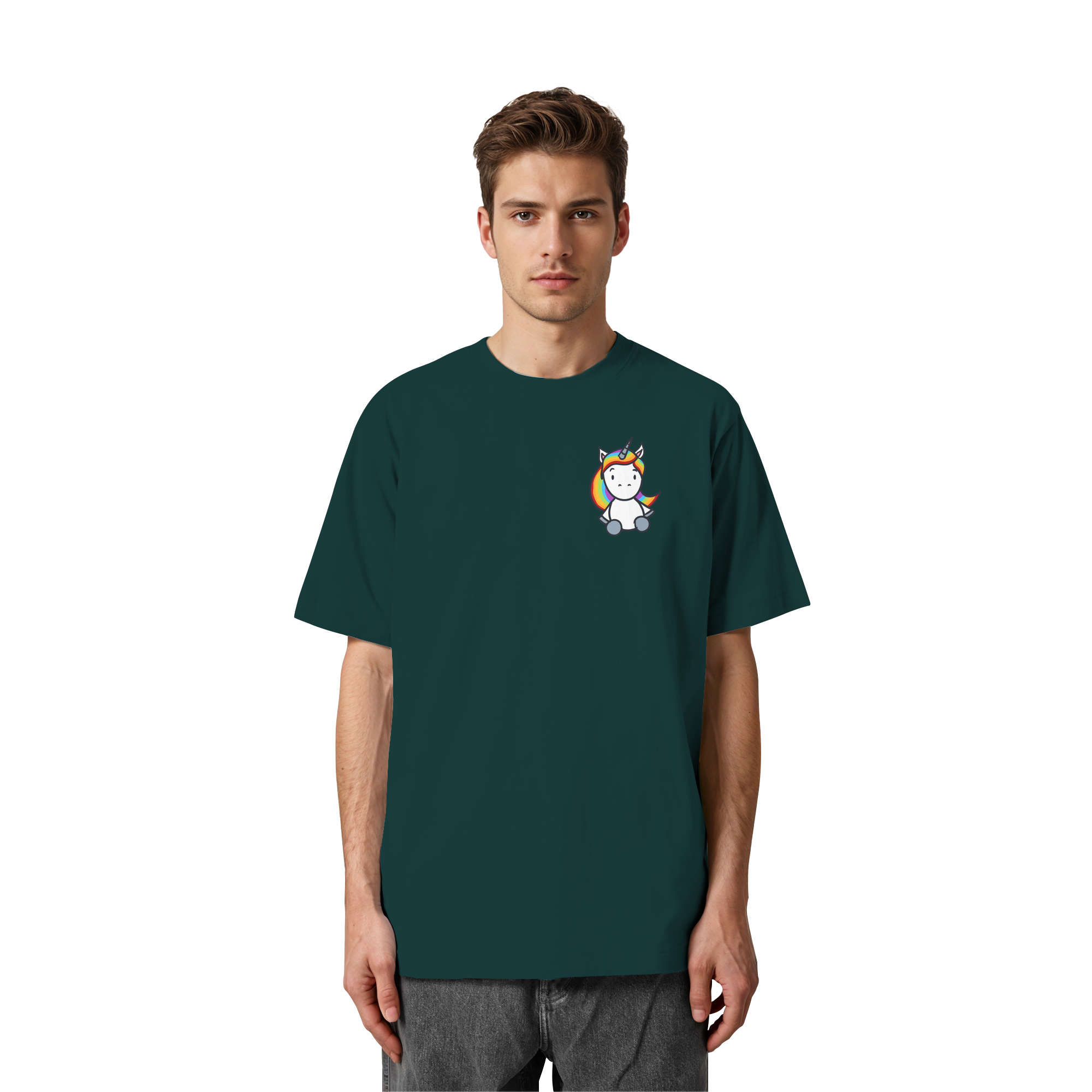 Schwarz Weiß wird Regenbogen Farben Backprint (dunkel) - Heavy Oversized Organic Shirt
