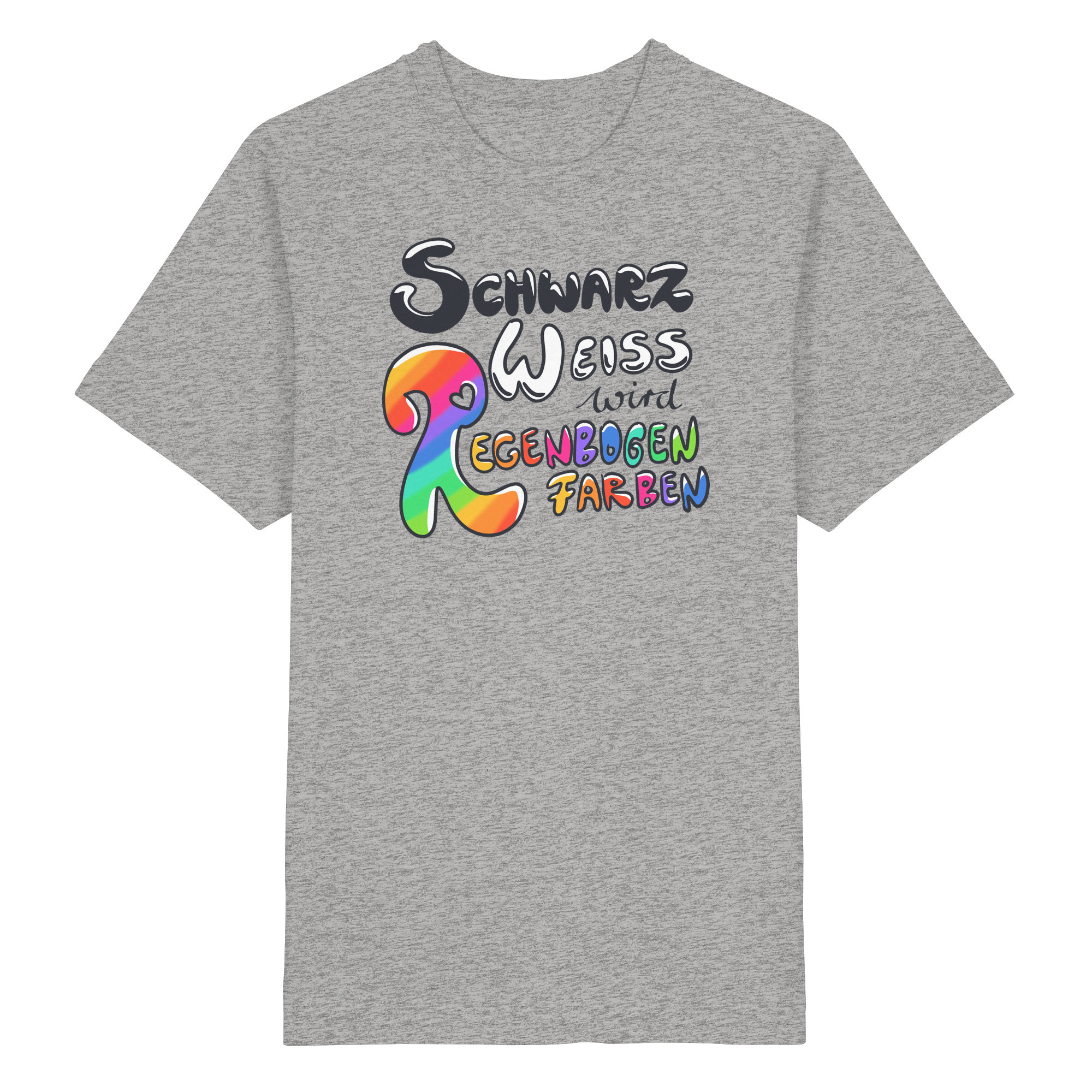 Schwarz Weiß wird Regenbogen Farben Frontprint (hell) - Heavy Oversized Organic Shirt