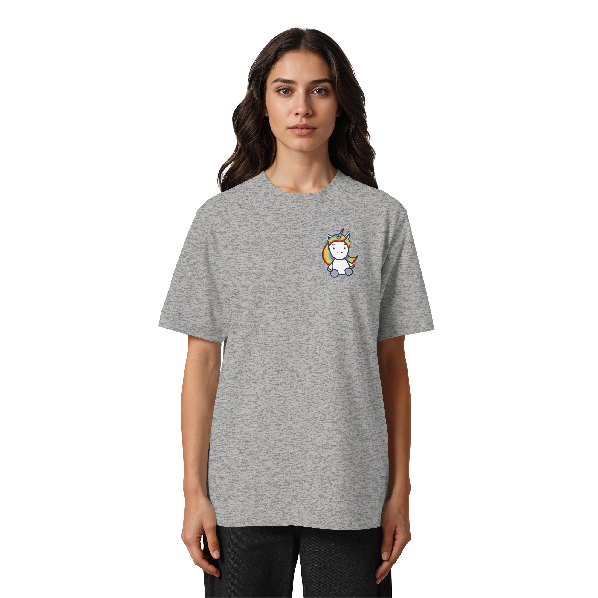 Einhorn mit Regenbogen Haaren - Heavy Oversized Organic Shirt