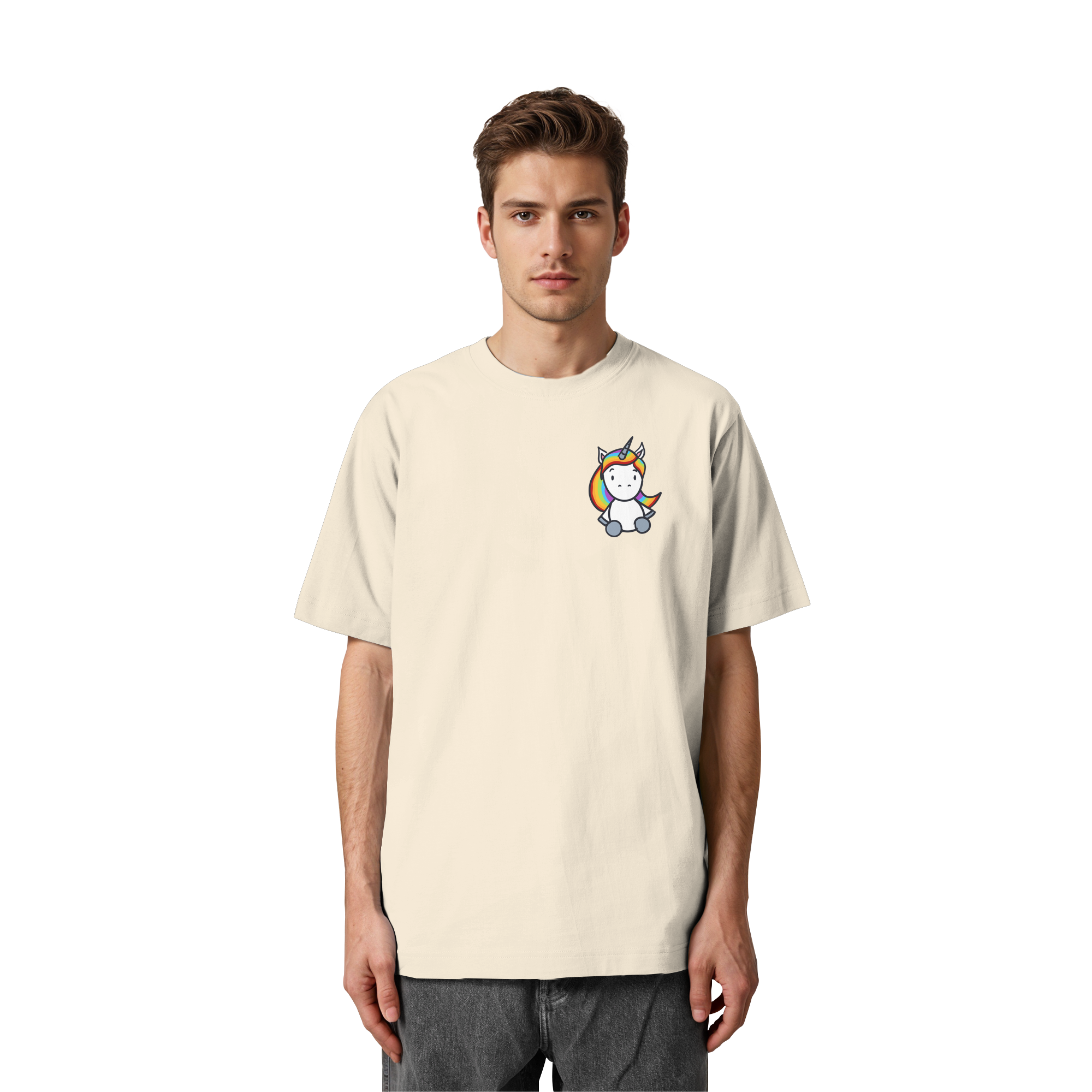 Schwarz Weiß wird Regenbogen Farben Backprint (hell) - Heavy Oversized Organic Shirt