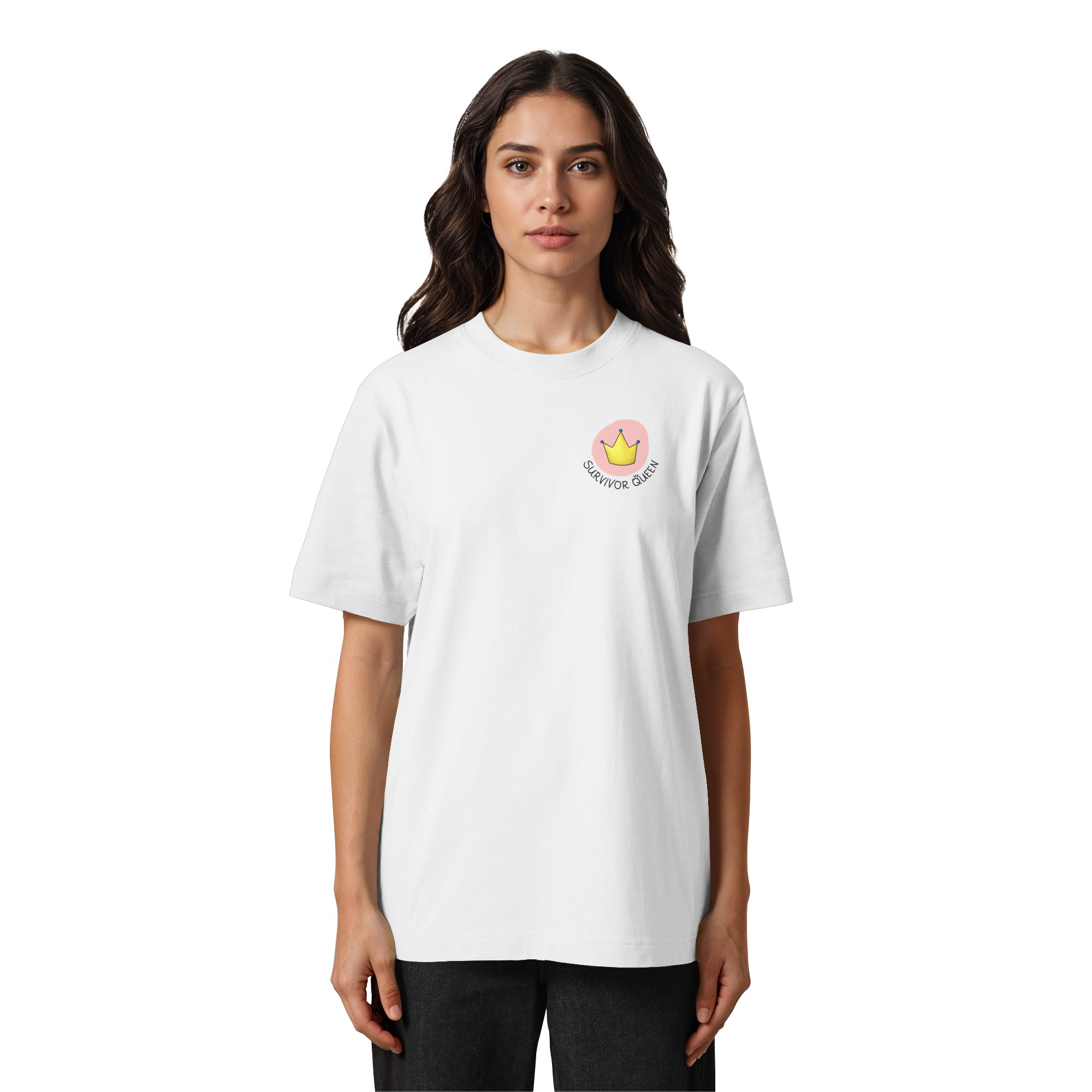 Survivor Queens Logo "Schriftzug Edition" Brustprint (hell) - Heavy Oversized Organic Shirt