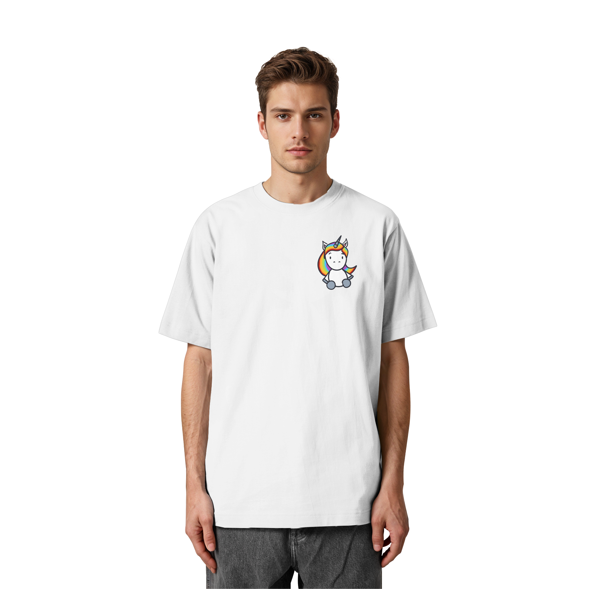 Schwarz Weiß wird Regenbogen Farben Backprint (hell) - Heavy Oversized Organic Shirt