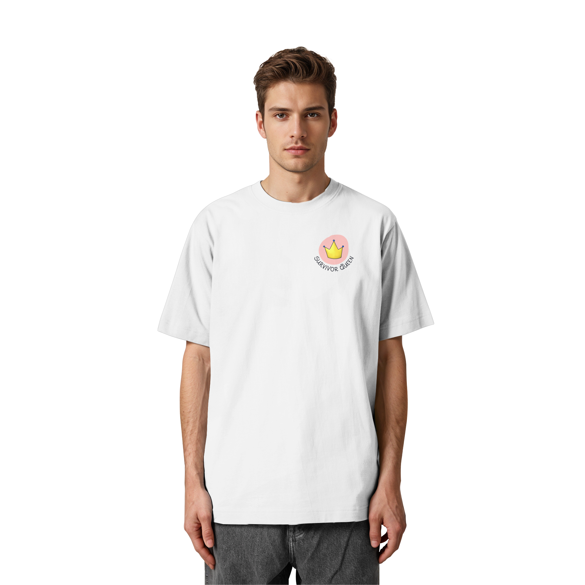 Survivor Queens Logo "Schriftzug Edition" Brustprint (hell) - Heavy Oversized Organic Shirt