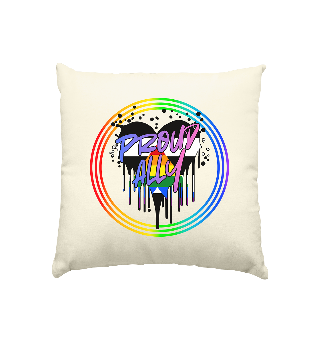 Proud Ally Herz im Regenbogenkreis - Kissen natur 40x40cm