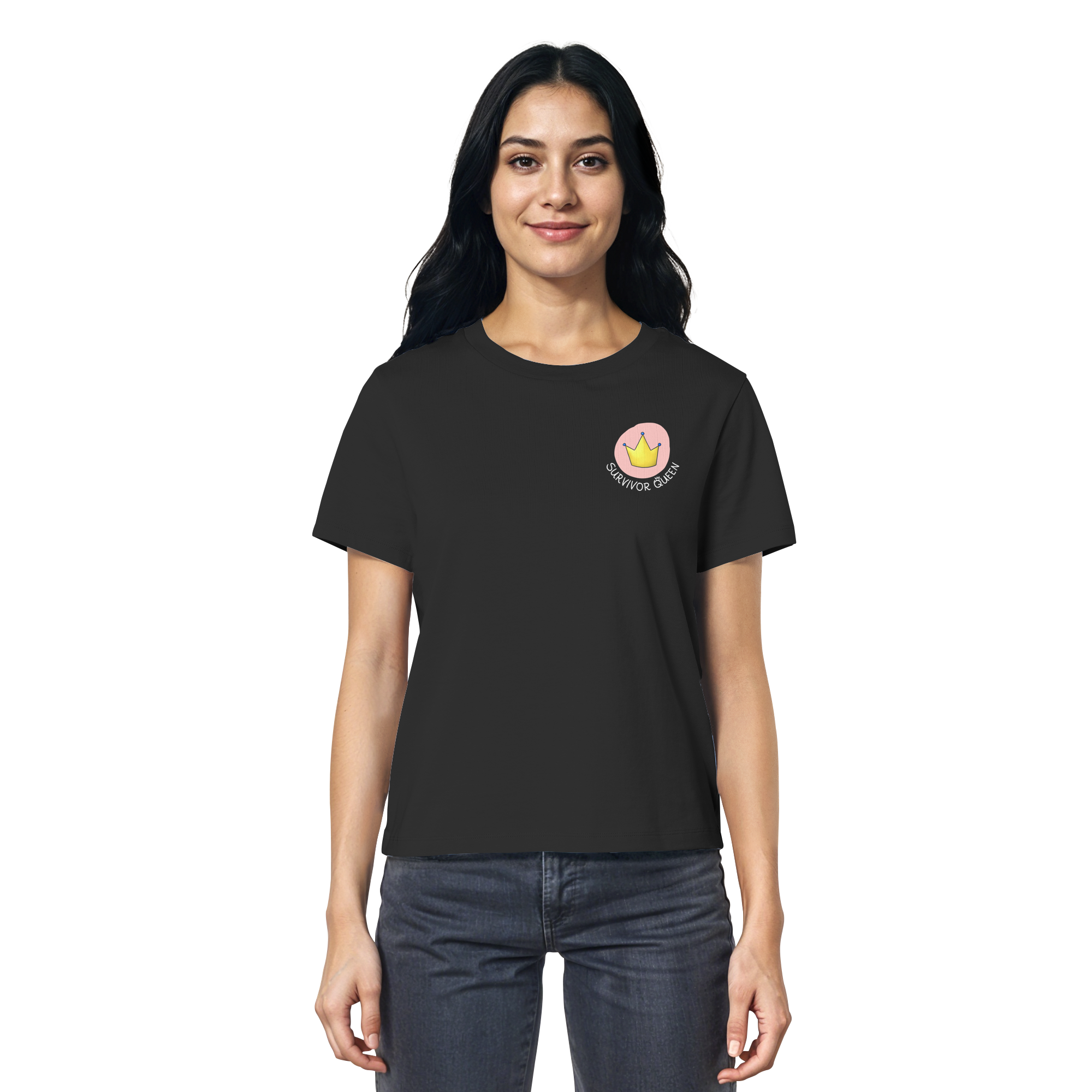 Survivor Queens Logo mit "Mein Körper gehört mir" Backprint (dunkel) - Ladies Organic Shirt