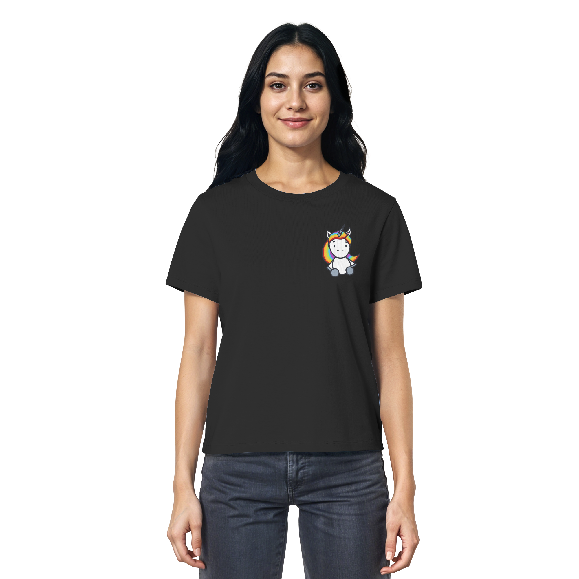 Schwarz Weiß wird Regenbogen Farben Backprint (dunkel) - Ladies Organic Shirt