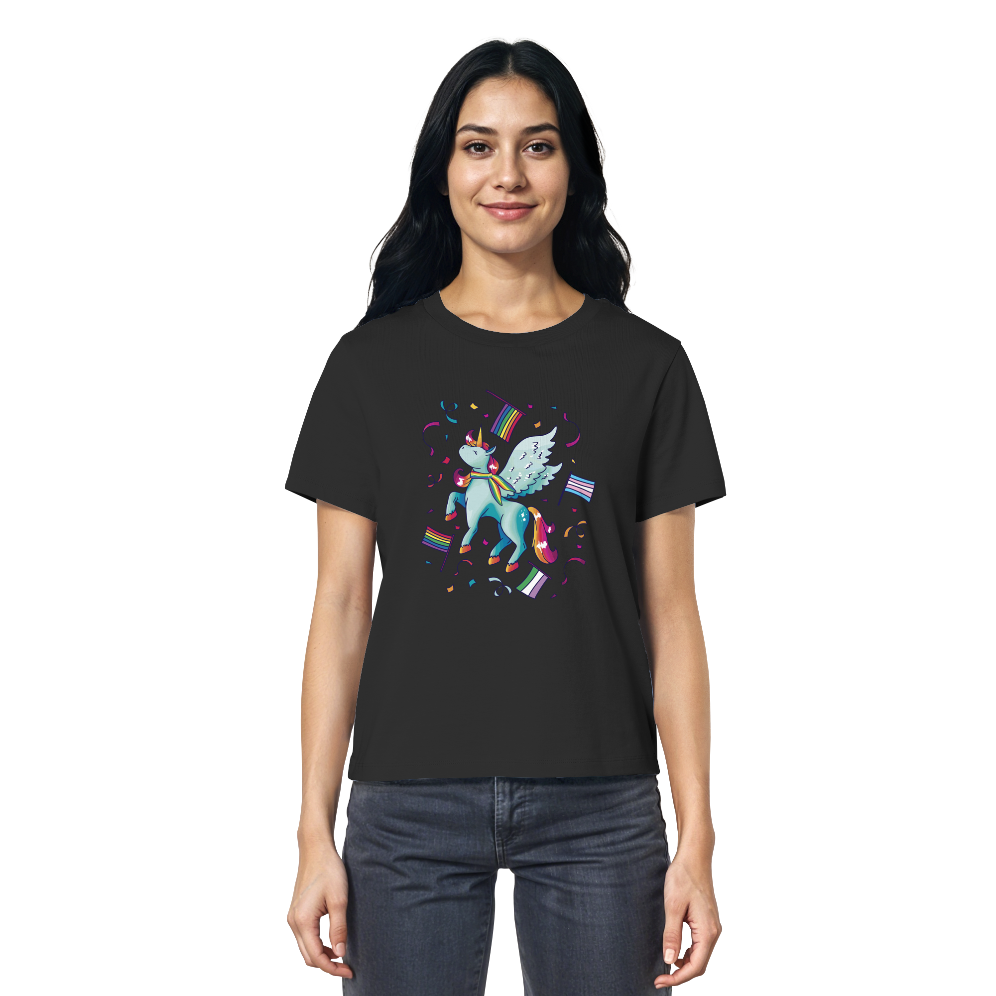 Regenbogen Einhorn mit Flaggen - Ladies Organic Shirt