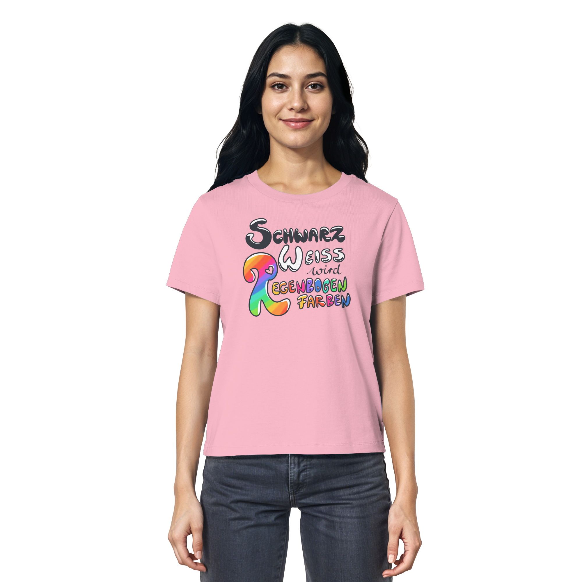 Schwarz Weiß wird Regenbogen Farben Frontprint (hell) - Ladies Organic Shirt