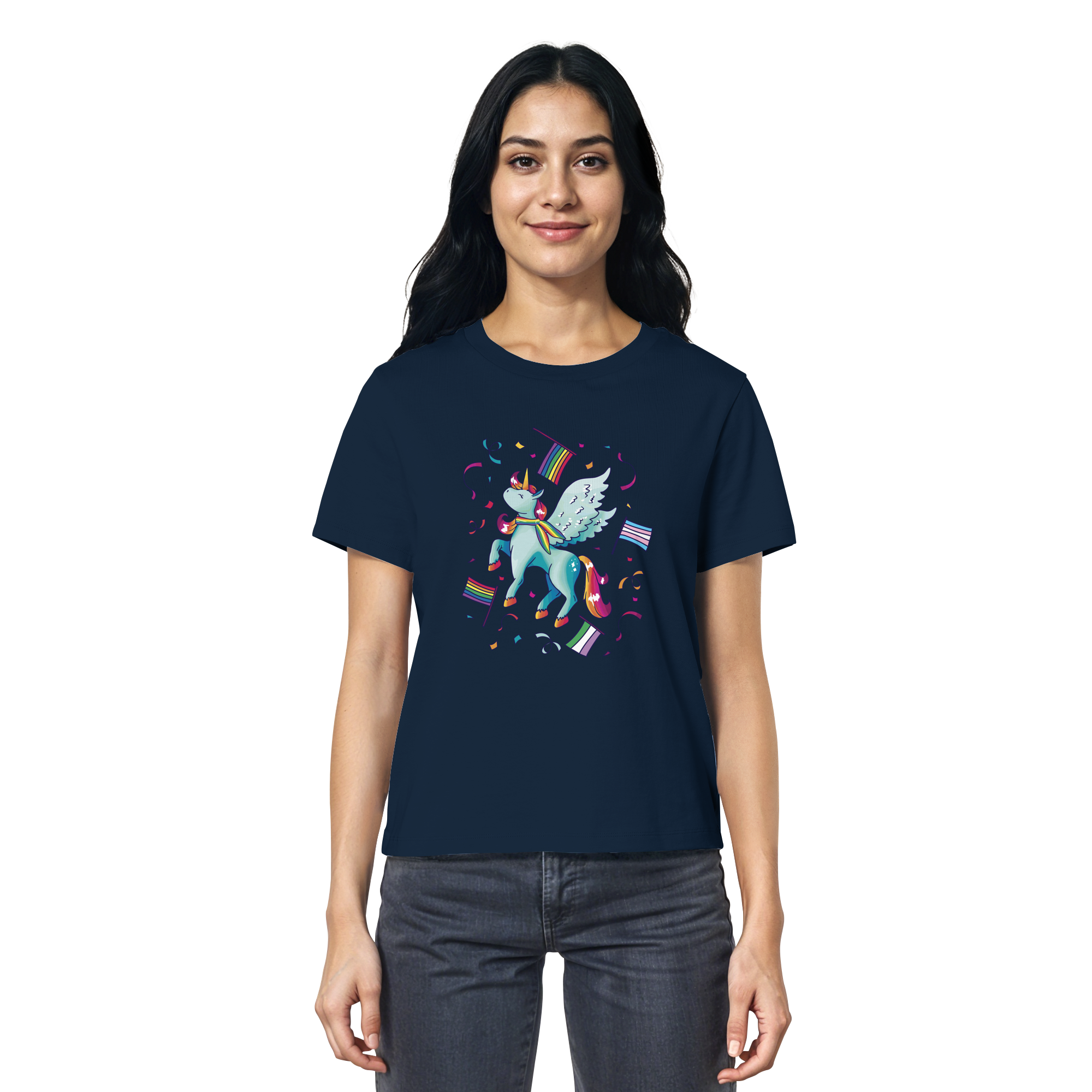 Regenbogen Einhorn mit Flaggen - Ladies Organic Shirt
