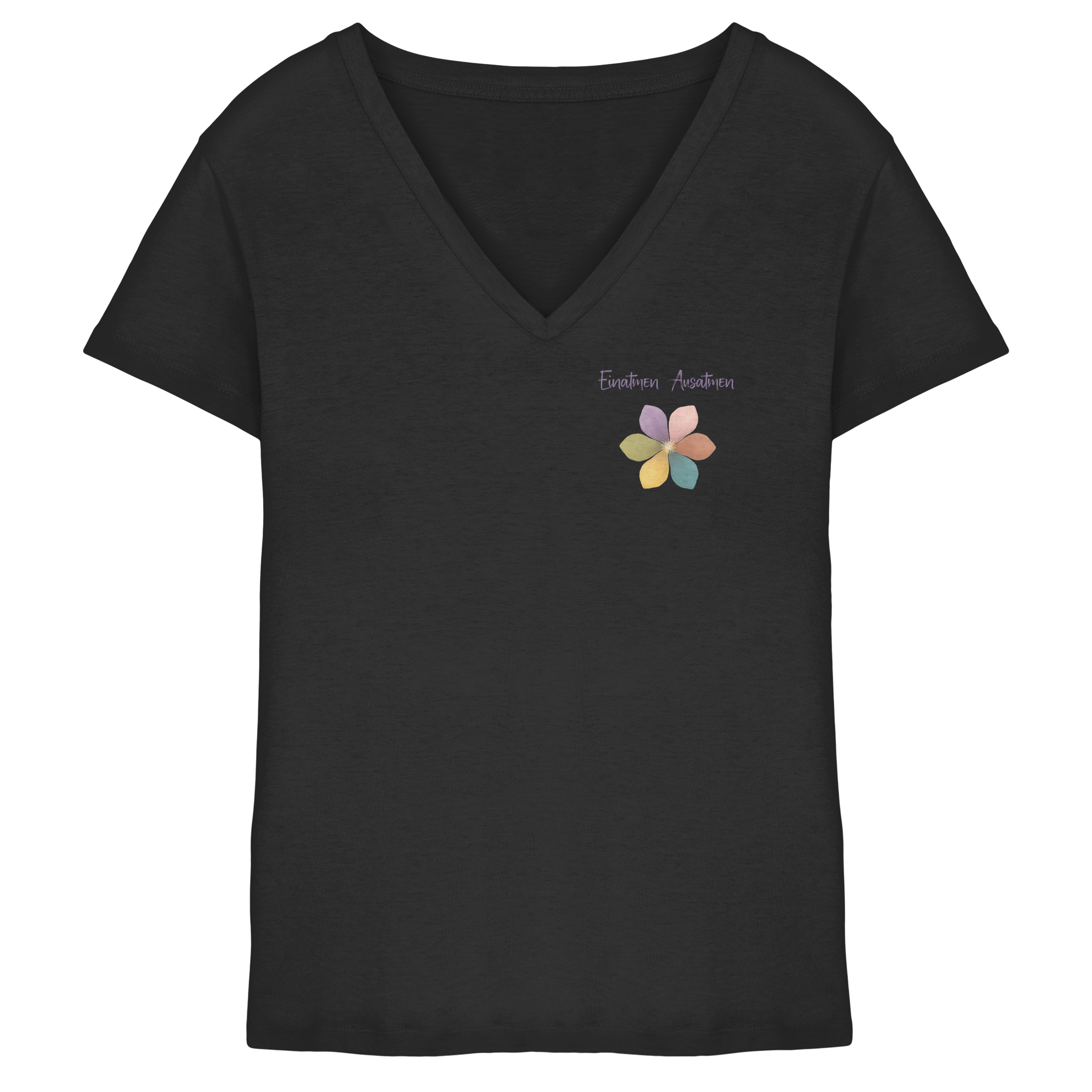 Einatmen Ausatmen "Achtsamkeitsblüte Edition" - Ladies V-Neck Shirt