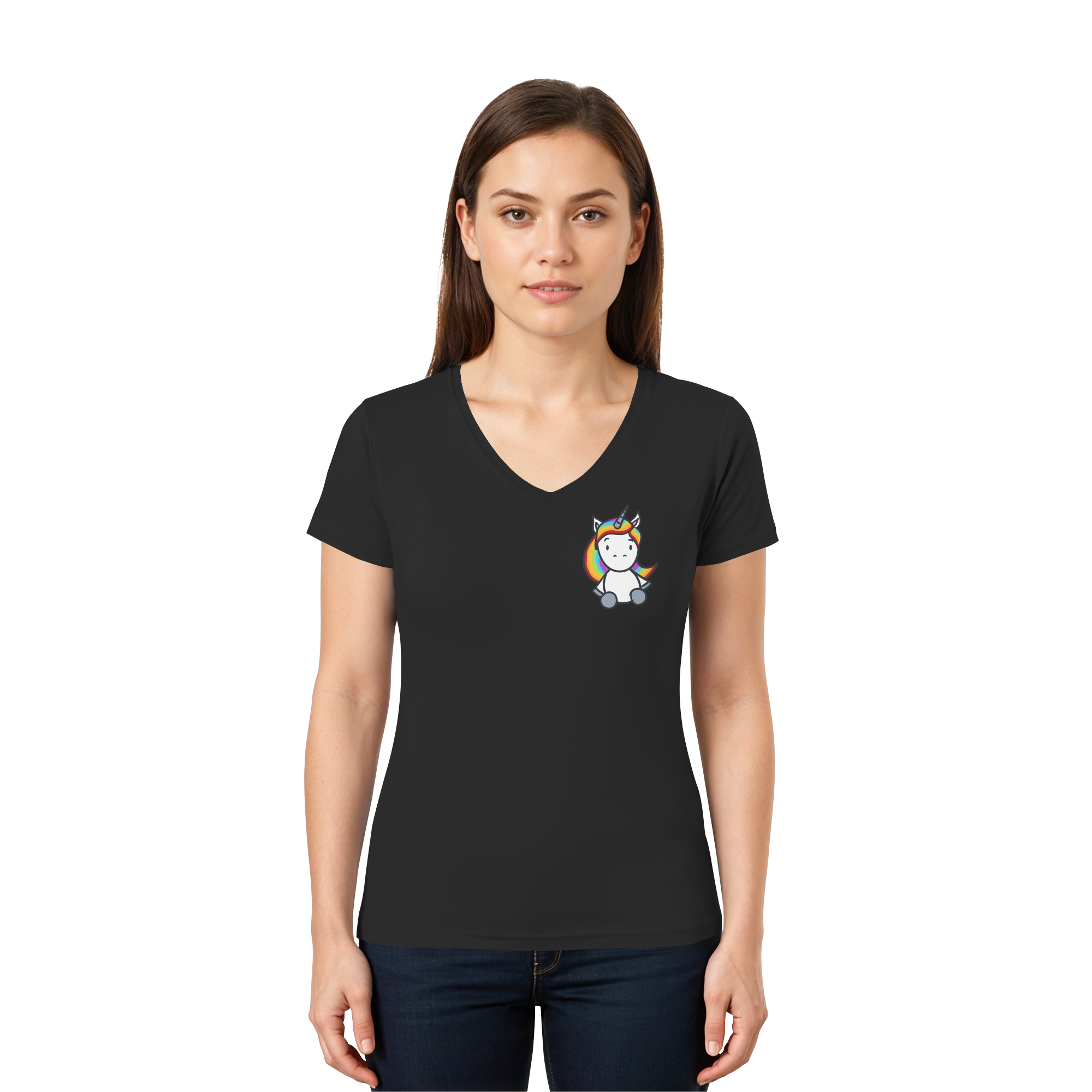 Schwarz Weiß wird Regenbogen Farben Backprint (dunkel) - Ladies V-Neck Shirt