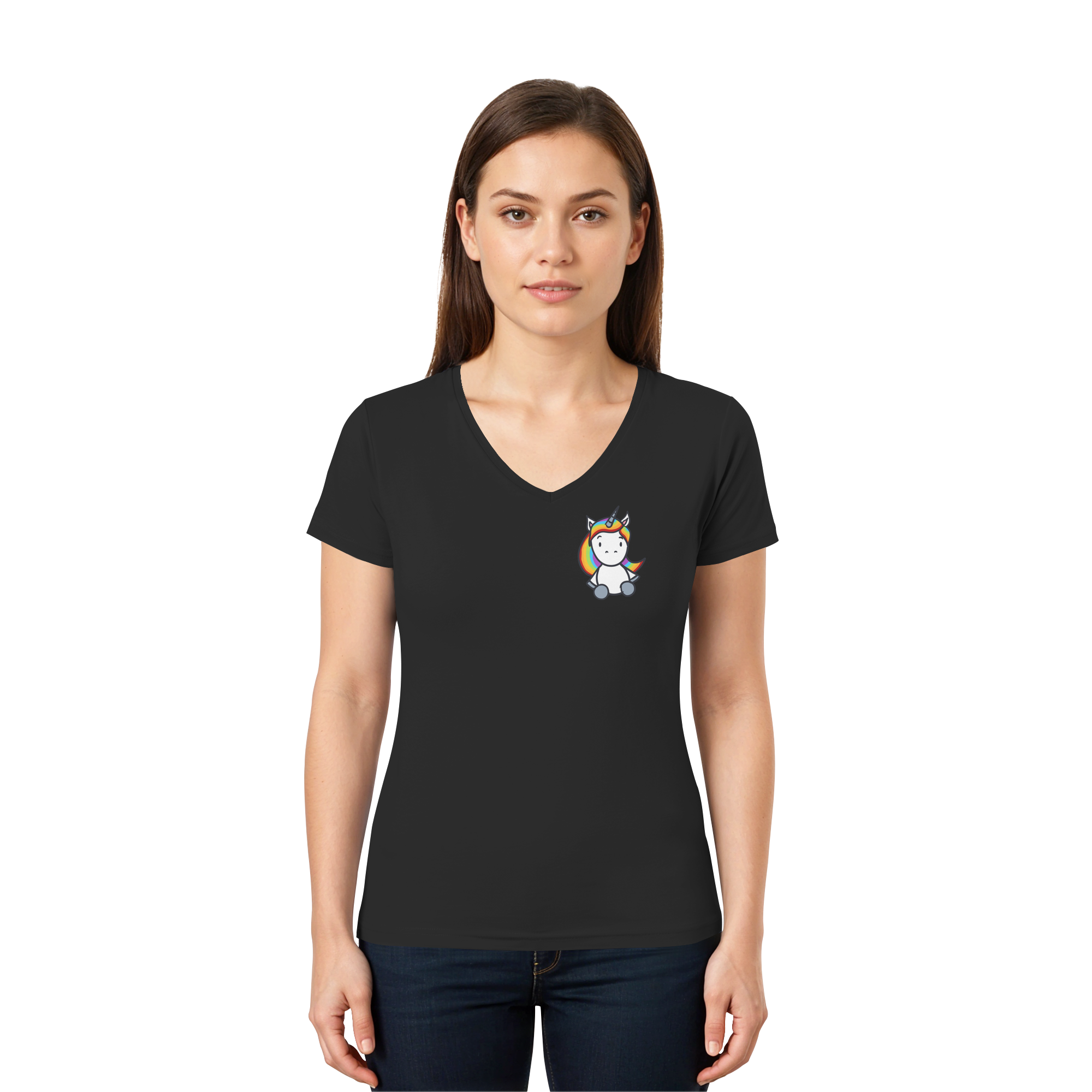 Einhorn mit Regenbogen Haaren - Ladies V-Neck Shirt