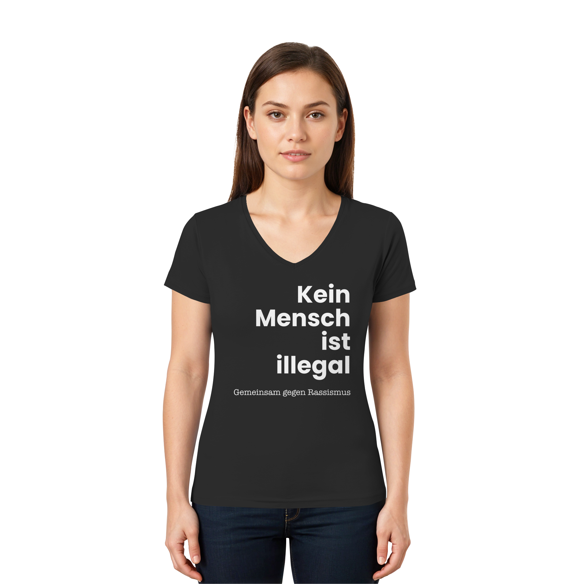 Kein Mensch ist illegal "Gemeinsam gegen Rassismus Edition" Frontprint - Ladies V-Neck Shirt