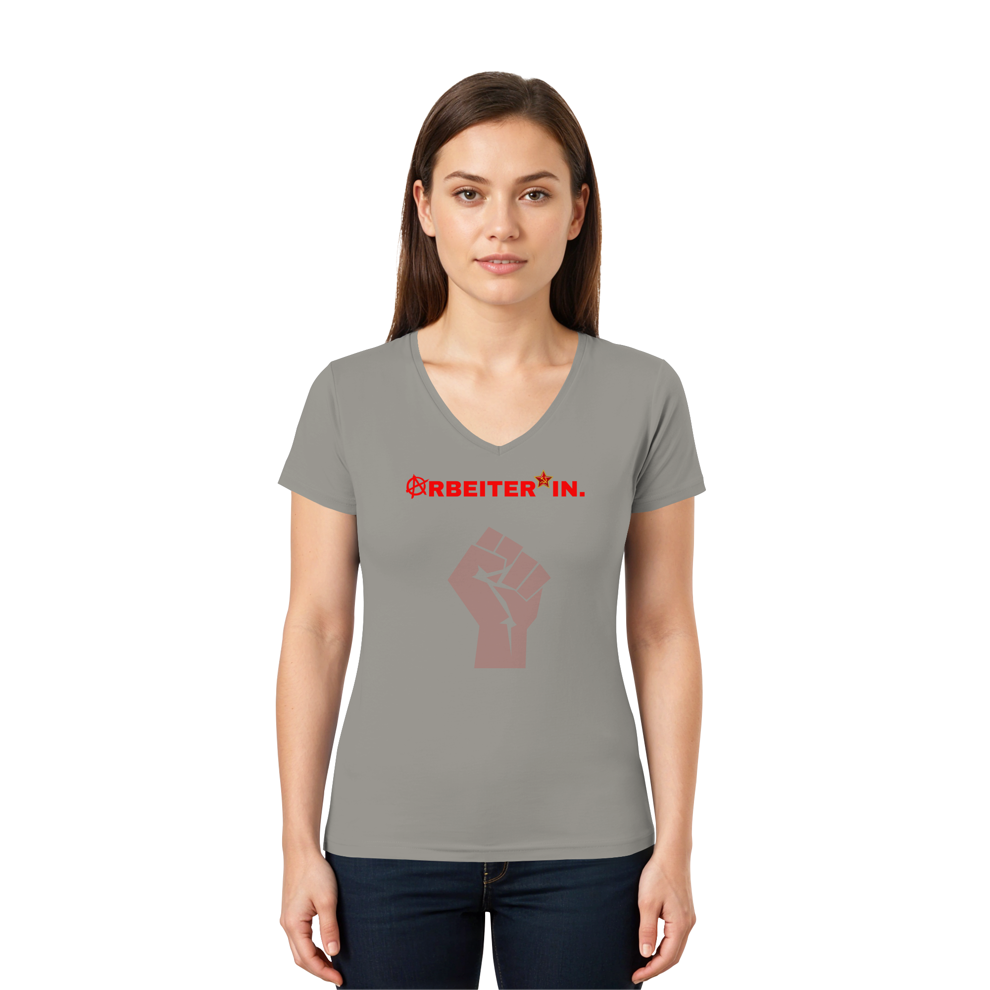 ARBEITER*IN. "Solidarisch und Frei Edition" - Ladies V-Neck Shirt