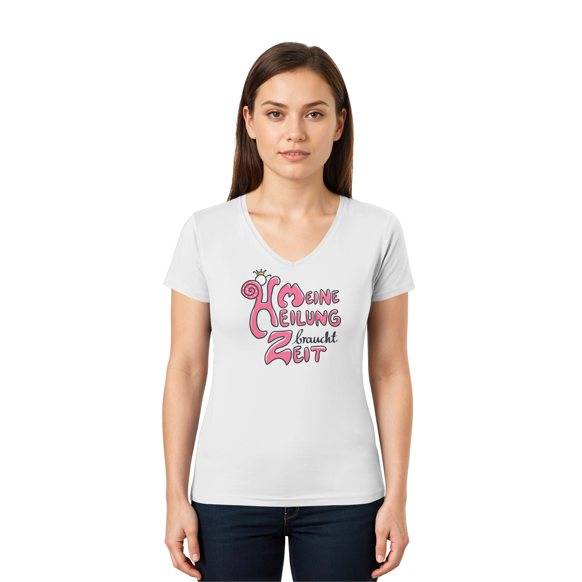Meine Heilung braucht Zeit "Pinke Edition" - Ladies V-Neck Shirt