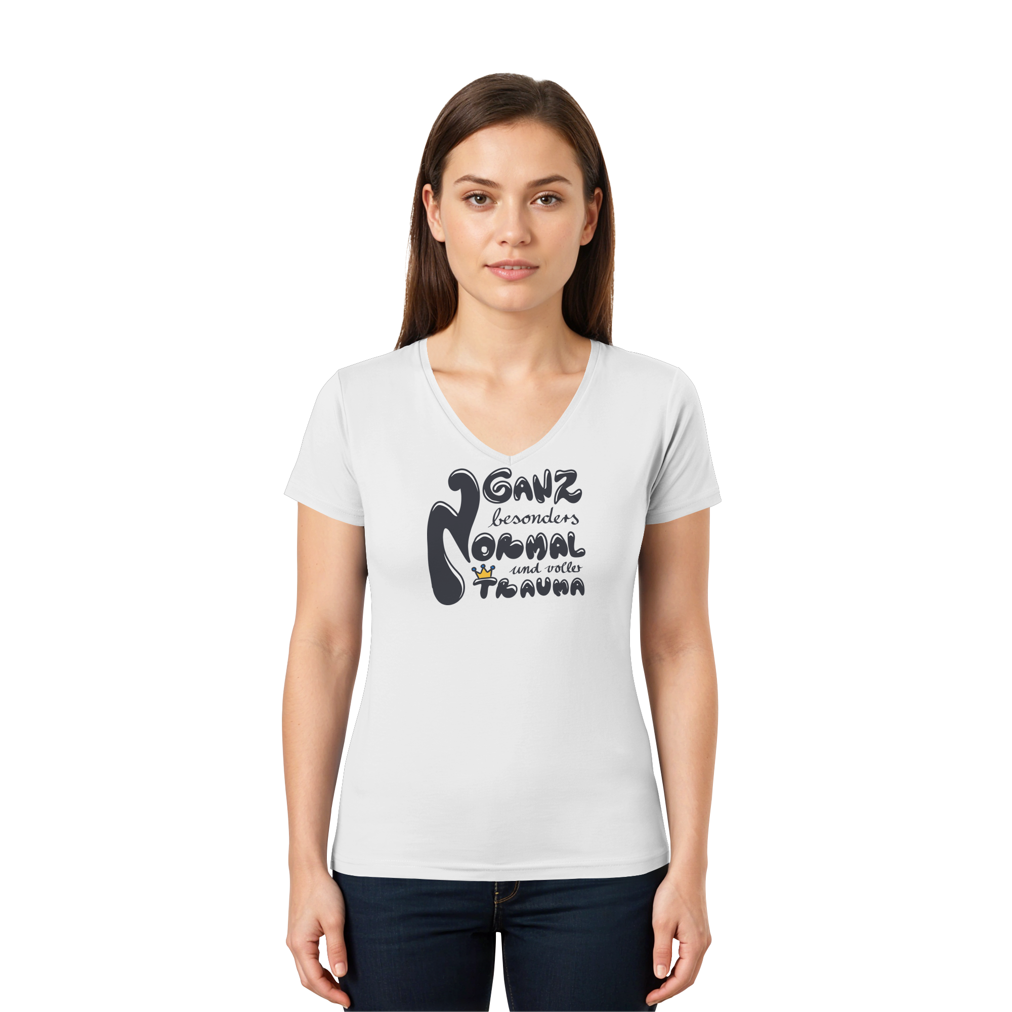 Ganz besonders Normal und voller Trauma "Schwarze Edition" - Ladies V-Neck Shirt
