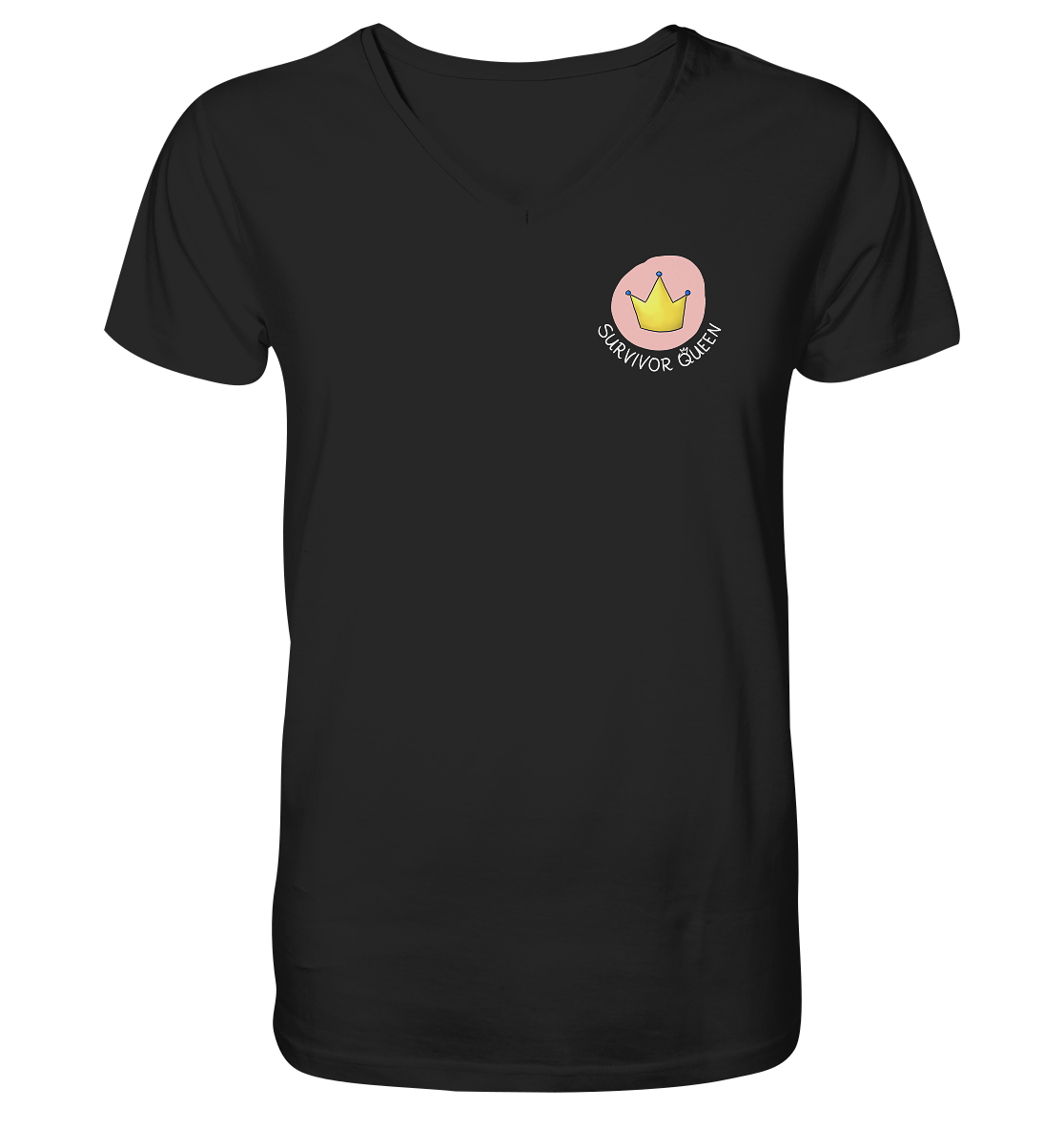 Survivor Queens Logo mit "Mein Körper gehört mir" Backprint (dunkel) - Mens Organic V-Neck Shirt