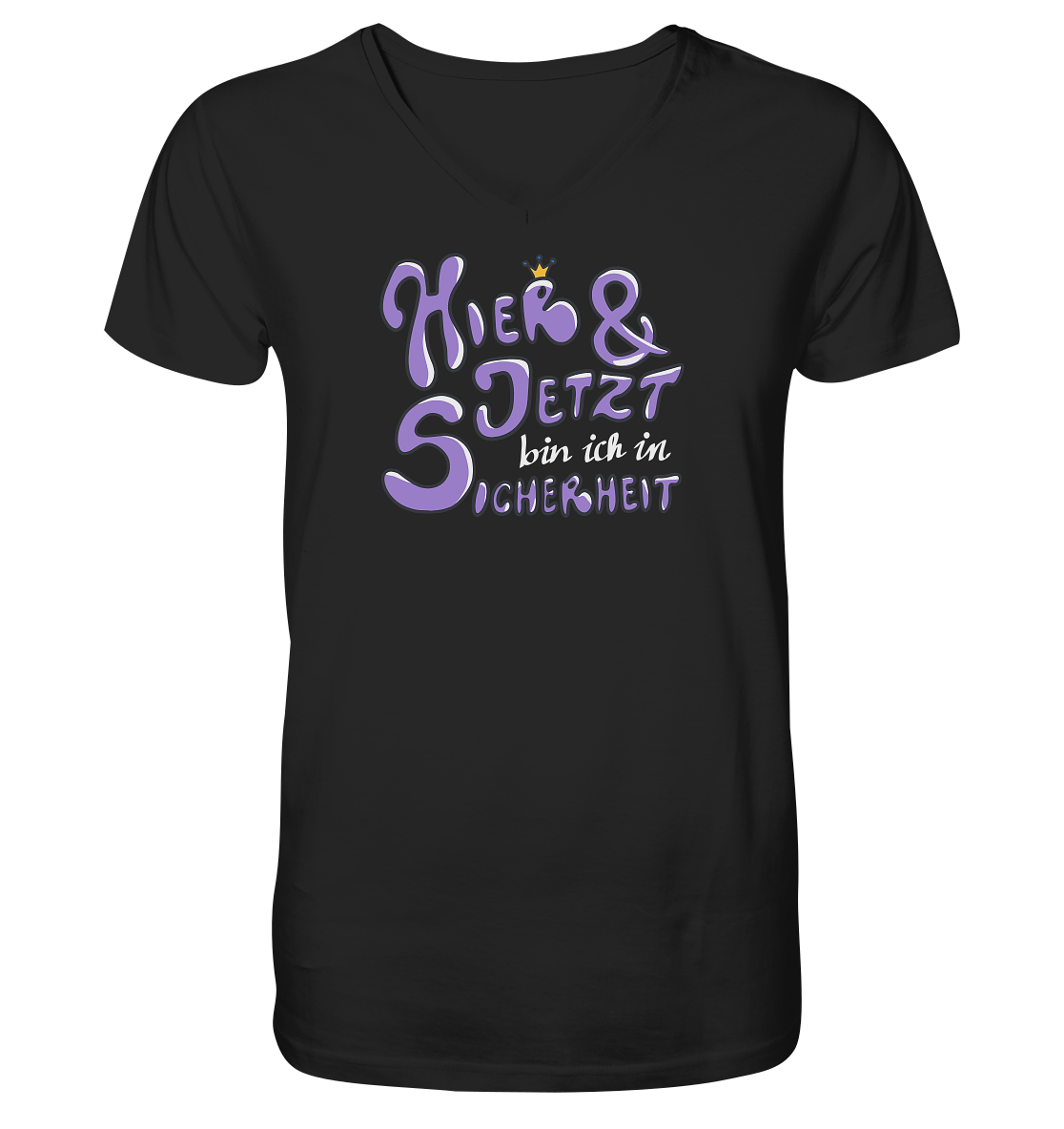 Hier und jetzt bin ich in Sicherheit "Lila Edition" - Mens Organic V-Neck Shirt