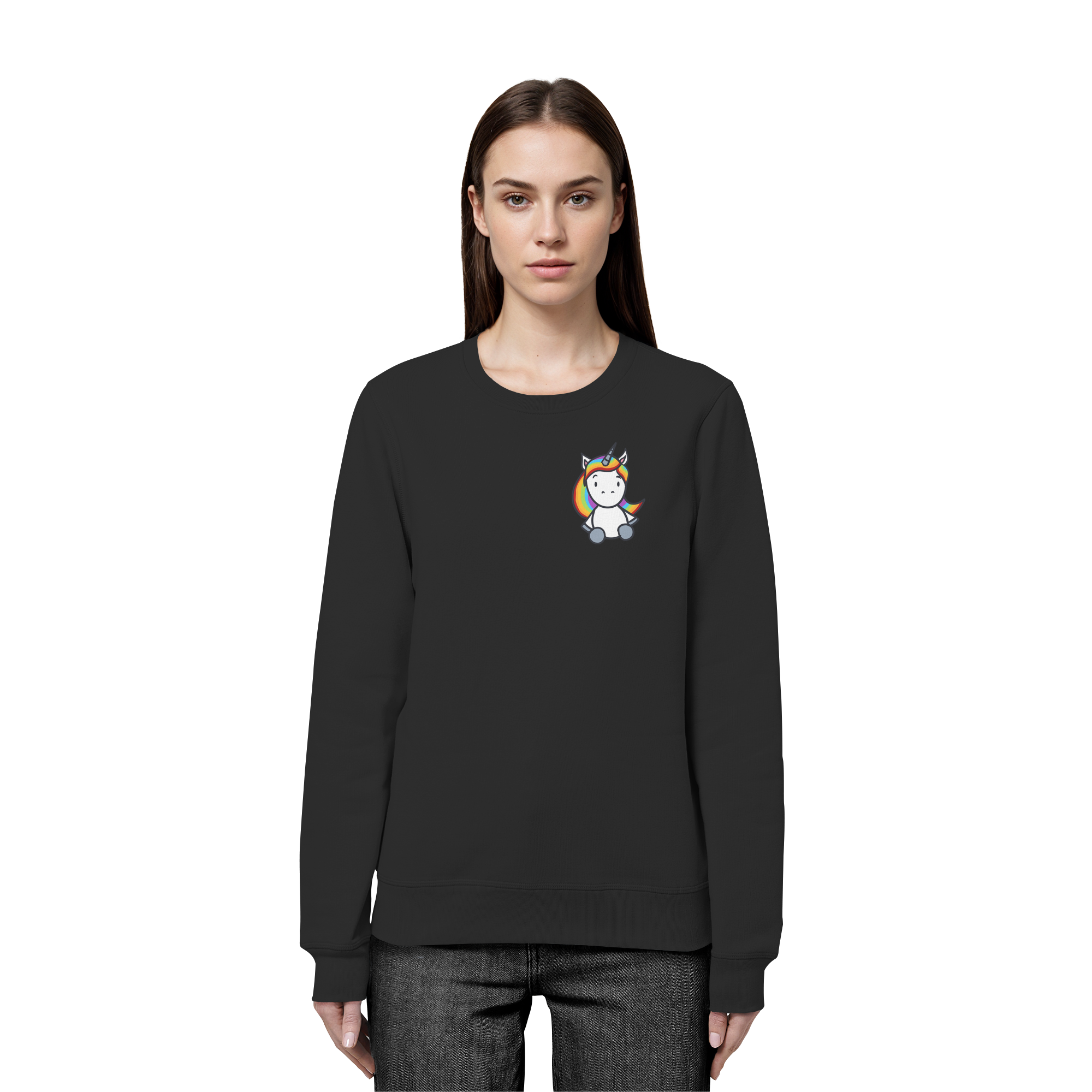 Schwarz Weiß wird Regenbogen Farben Backprint (dunkel) - Organic Basic Unisex Sweatshirt