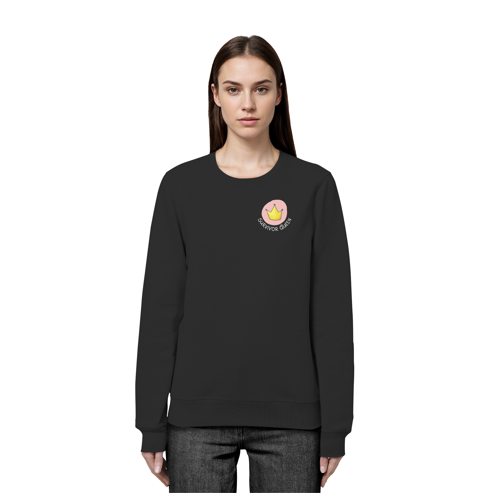 Survivor Queens Logo mit "Mein Körper gehört mir" Backprint (dunkel) - Organic Basic Unisex Sweatshirt