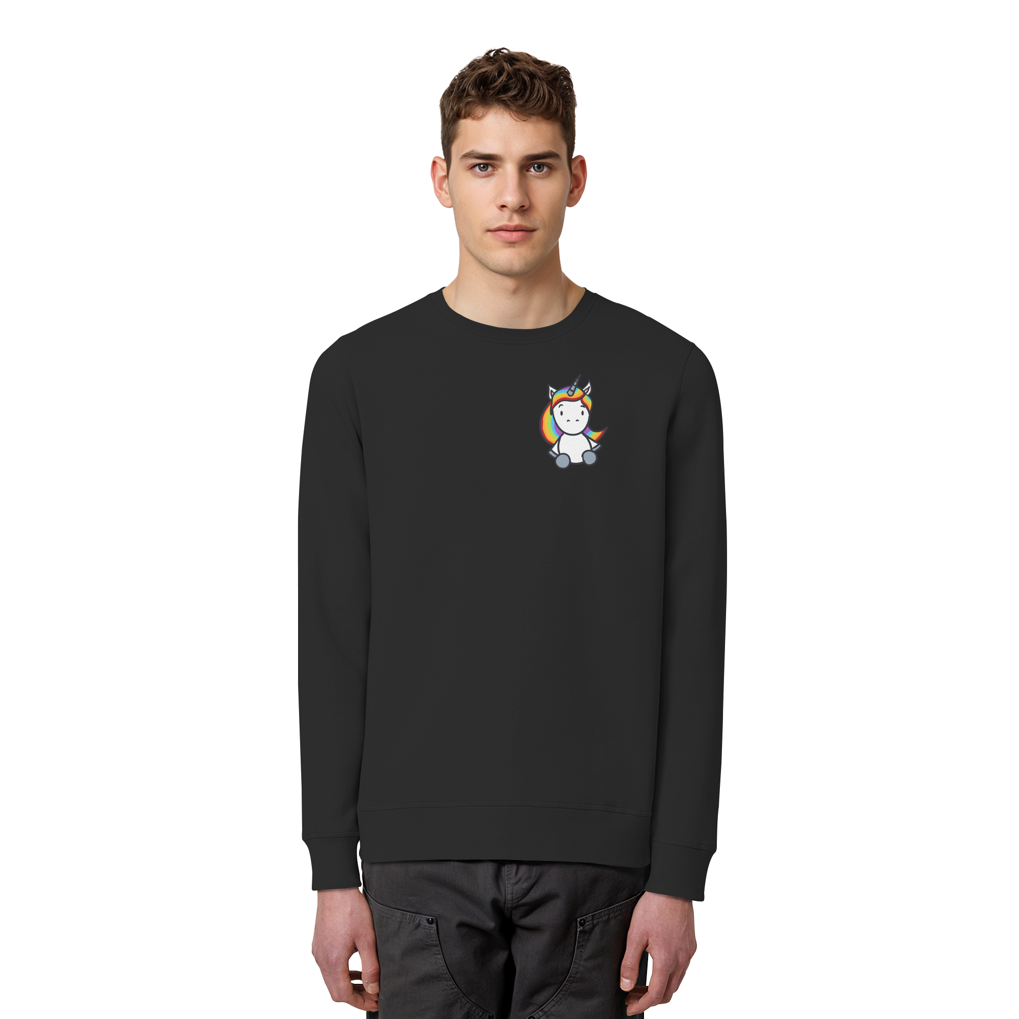 Schwarz Weiß wird Regenbogen Farben Backprint (dunkel) - Organic Basic Unisex Sweatshirt