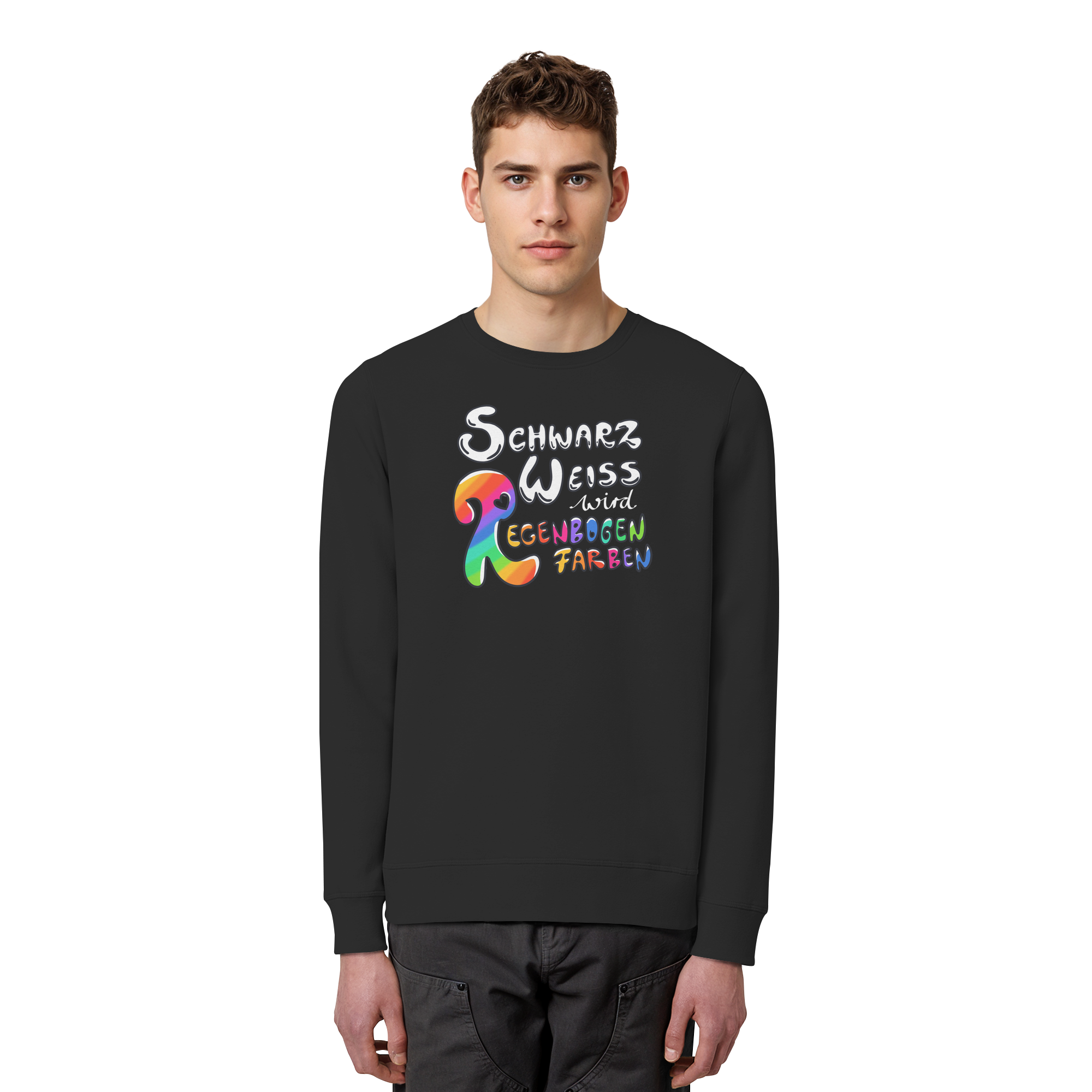 Schwarz Weiß wird Regenbogen Farben Frontprint (dunkel) - Organic Basic Unisex Sweatshirt
