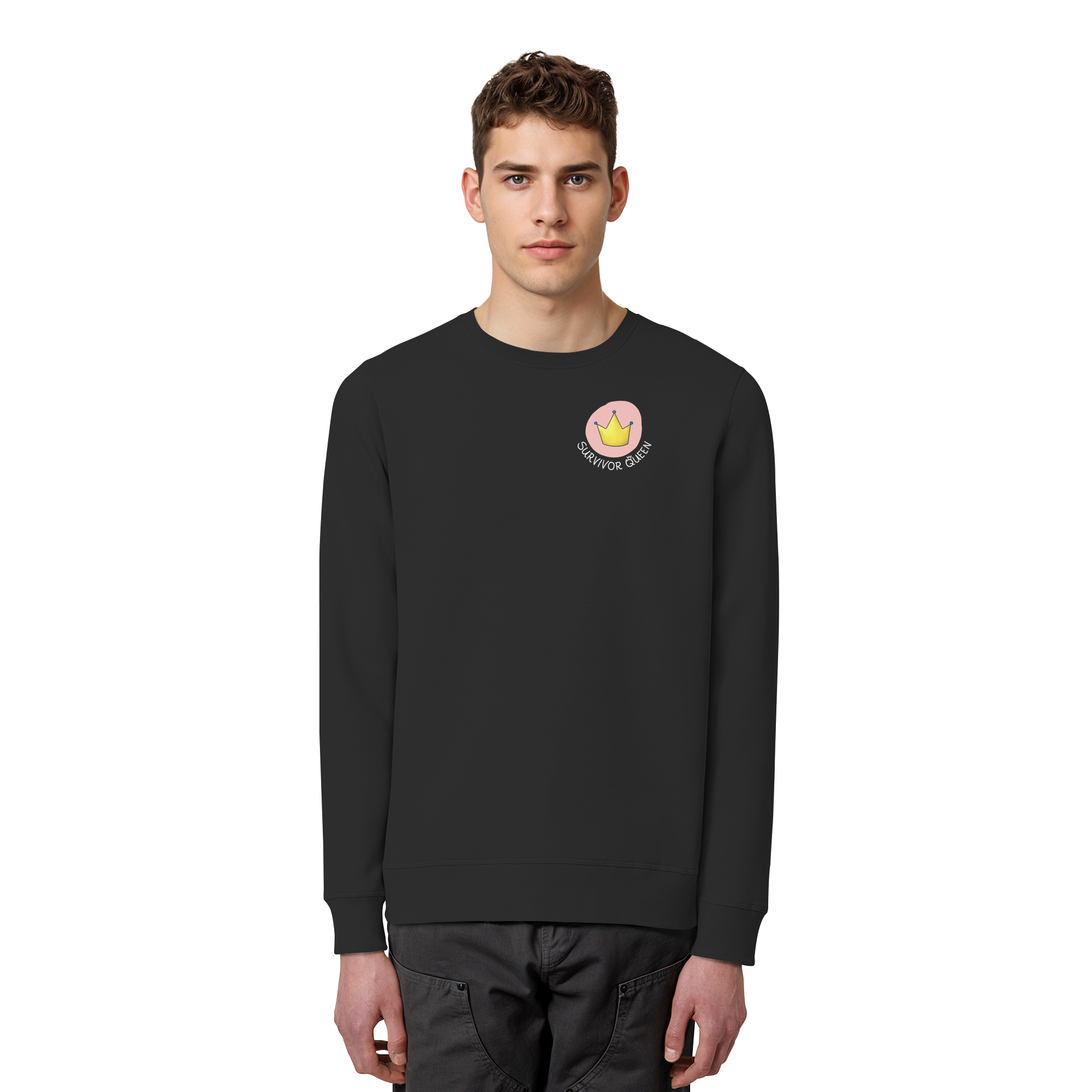 Survivor Queens Logo mit "Mein Körper gehört mir" Backprint (dunkel) - Organic Basic Unisex Sweatshirt