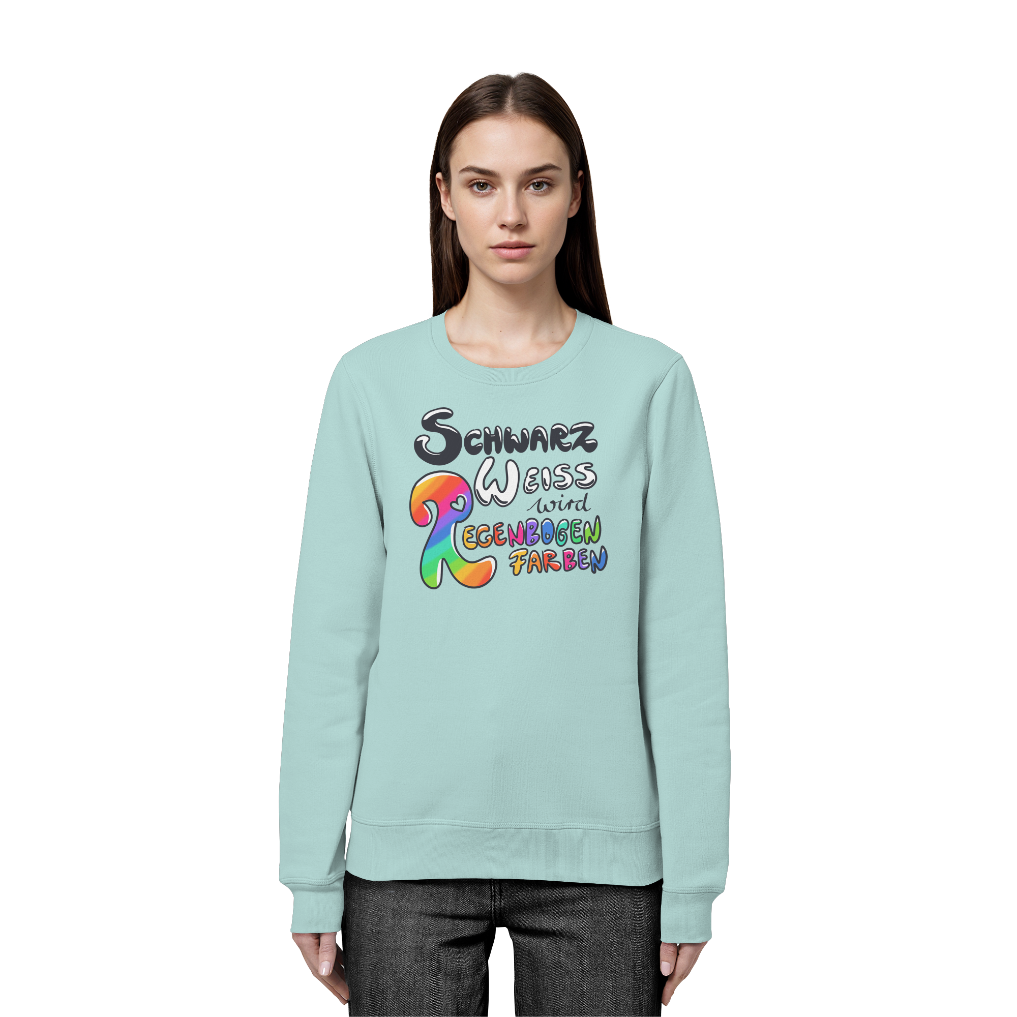 Schwarz Weiß wird Regenbogen Farben Frontprint (hell) - Organic Basic Unisex Sweatshirt